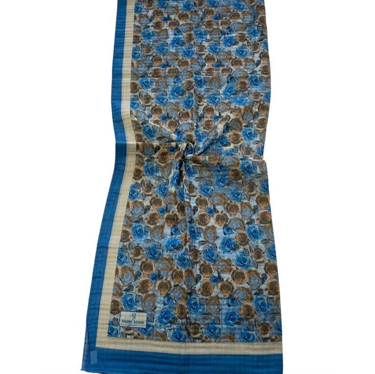 Shawl Secret Çiçek Desen Glamour Şal Mavi 54269