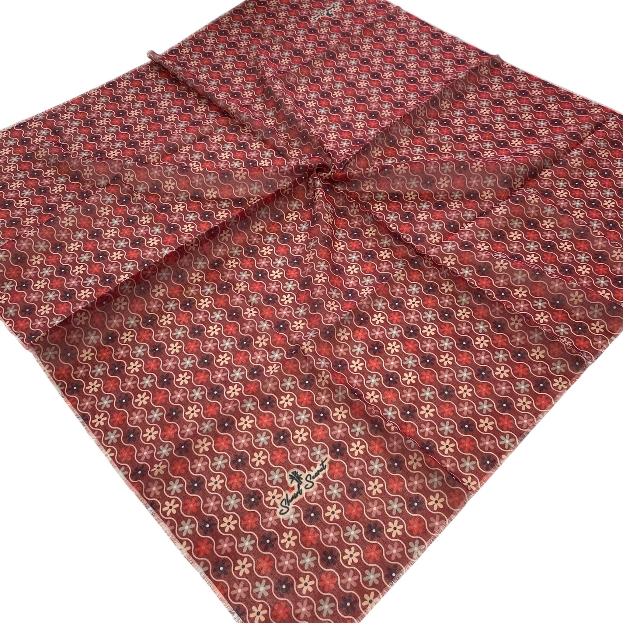 Shawl Secret Çiçek Desen Tülbent Bordo 54987