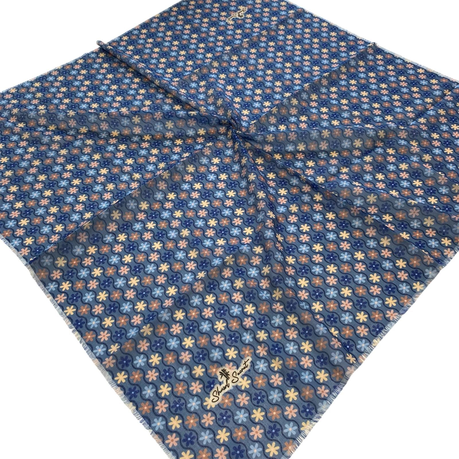 Shawl Secret Çiçek Desen Tülbent Kot Mavisi 54993