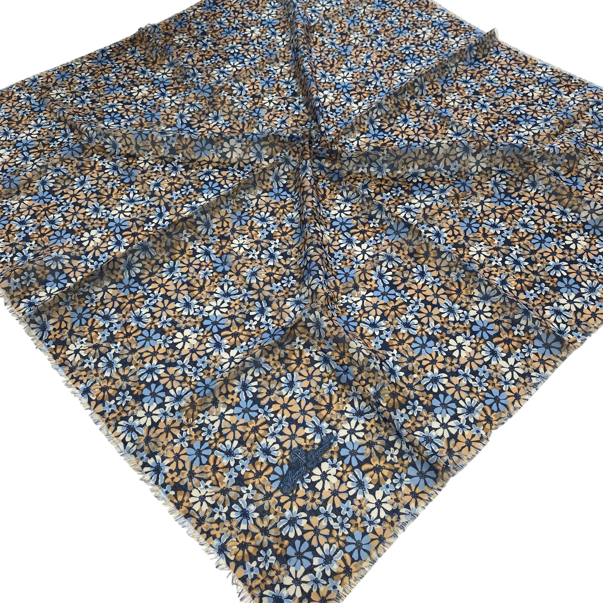 Shawl Secret Çiçek Desen Tülbent Lacivert 55006