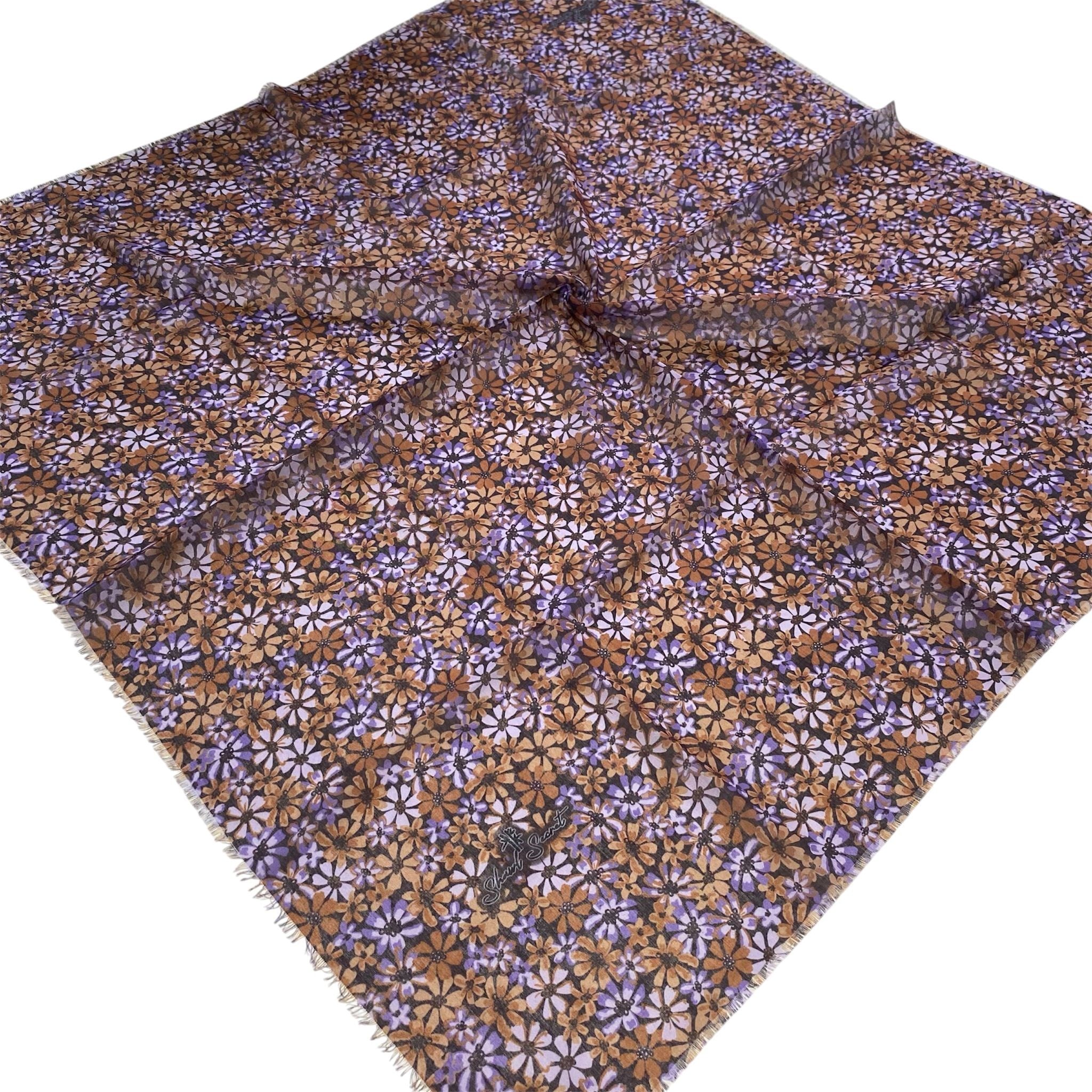 Shawl Secret Çiçek Desen Tülbent Mor-Kahve 55012