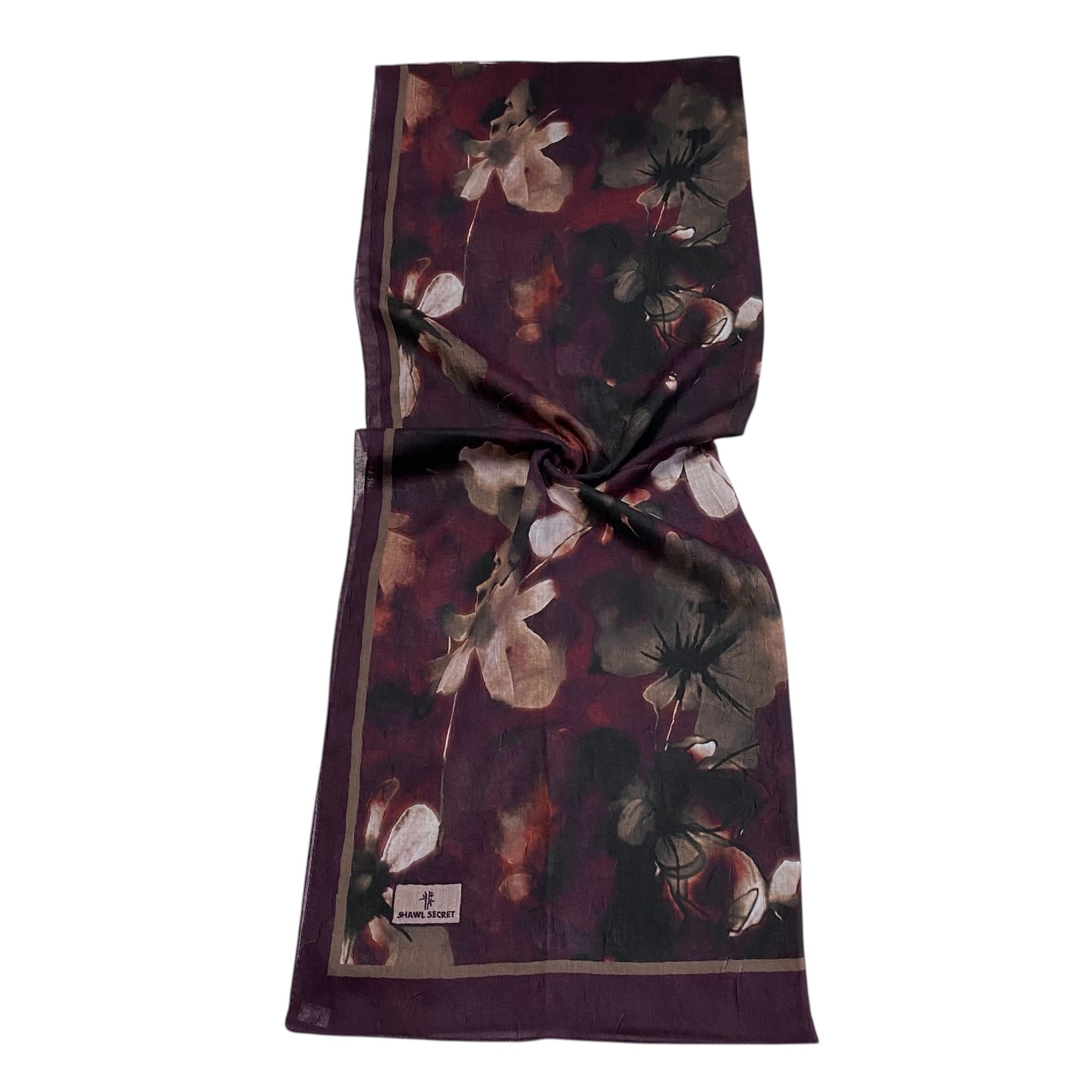 Shawl Secret Dijital Bambu Kraş Şal Mürdüm 54210