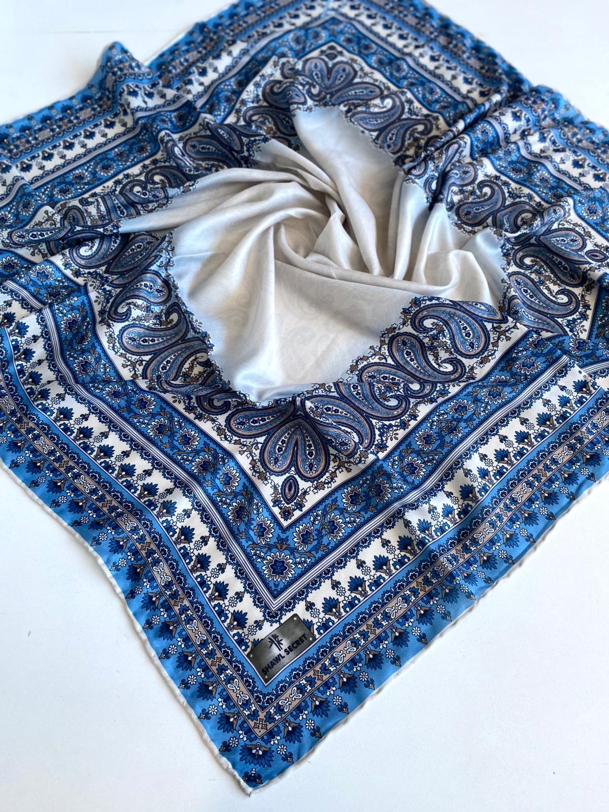 Shawl Secret Dört Mevsim Etnik Desen Eşarp Mavi - 49572