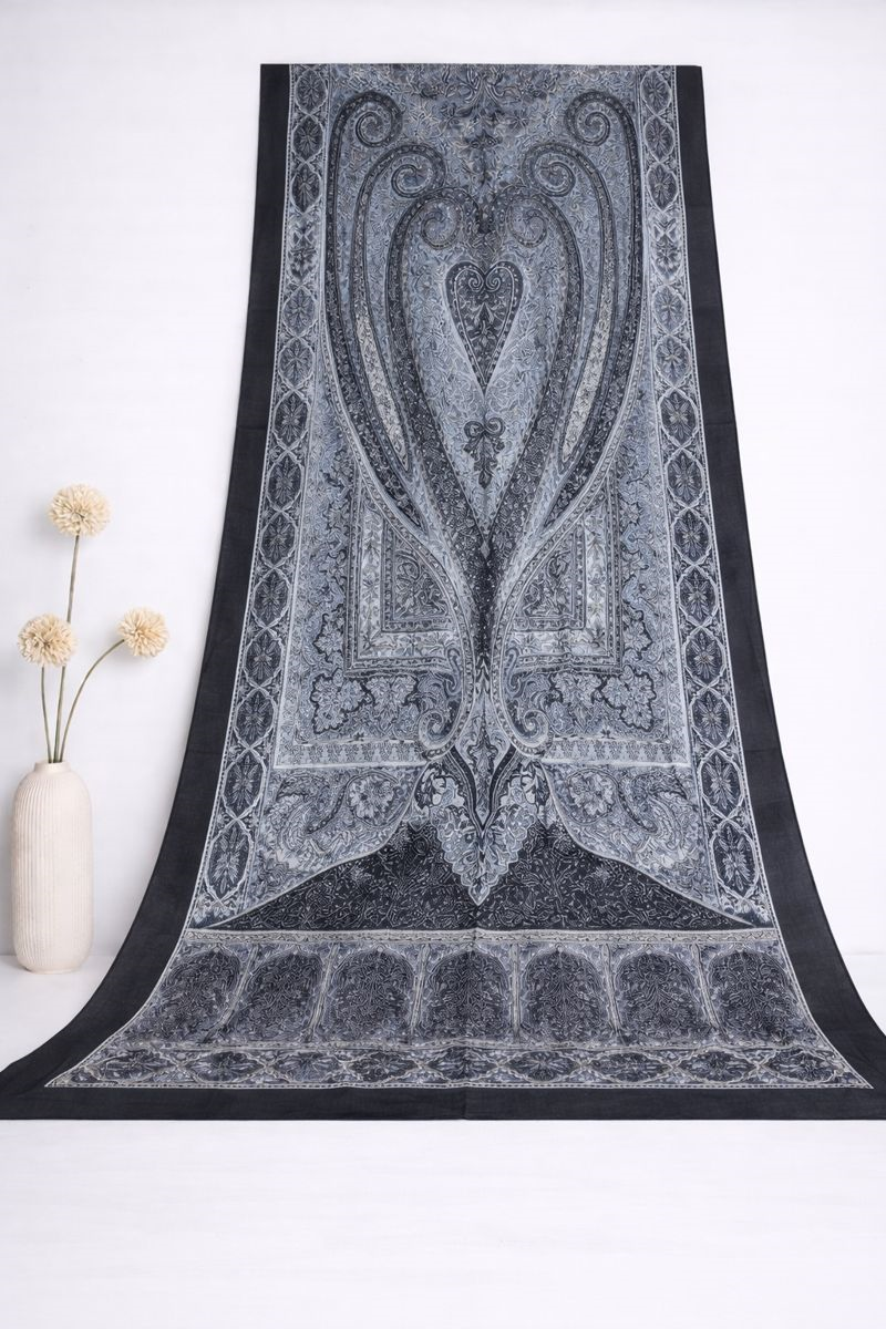 Shawl Secret Glamour Pamuklu Etnik Şal 2 - 52864 Siyah Gri