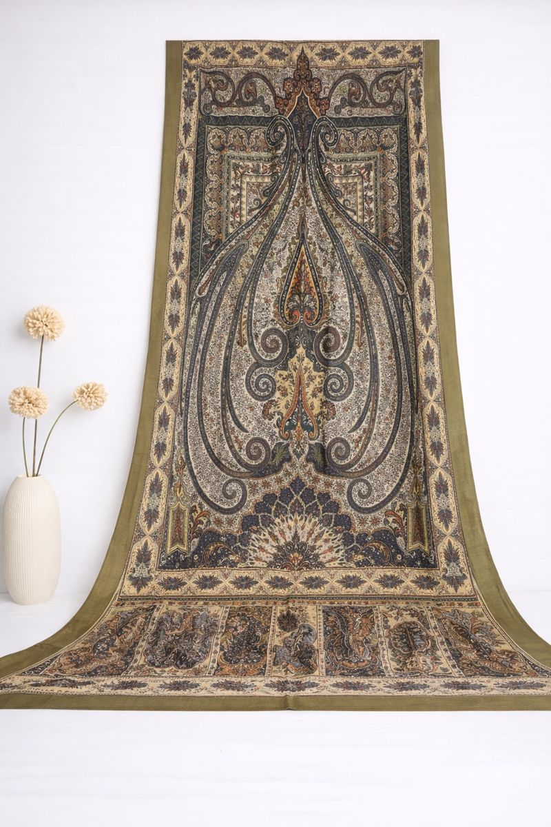 Shawl Secret Glamour Pamuklu Etnik Şal 2 - 52859 Haki Siyah