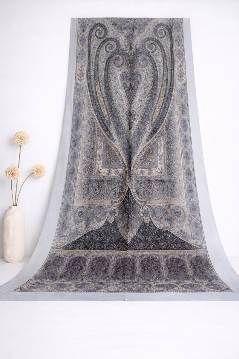 Shawl Secret Glamour Pamuklu Etnik Şal 2 - 52863 Buz Mavi Siyah