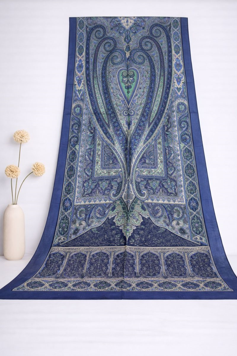 Shawl Secret Glamour Pamuklu Etnik Şal 2 - 52872 Koyu Lacivert Yeşil
