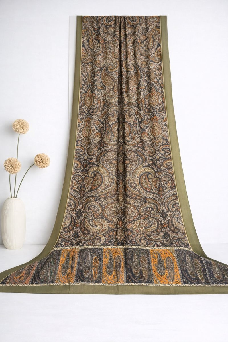 Shawl Secret Glamour Pamuklu Etnik Şal 2 - 52851 Açık Yeşil Turuncu