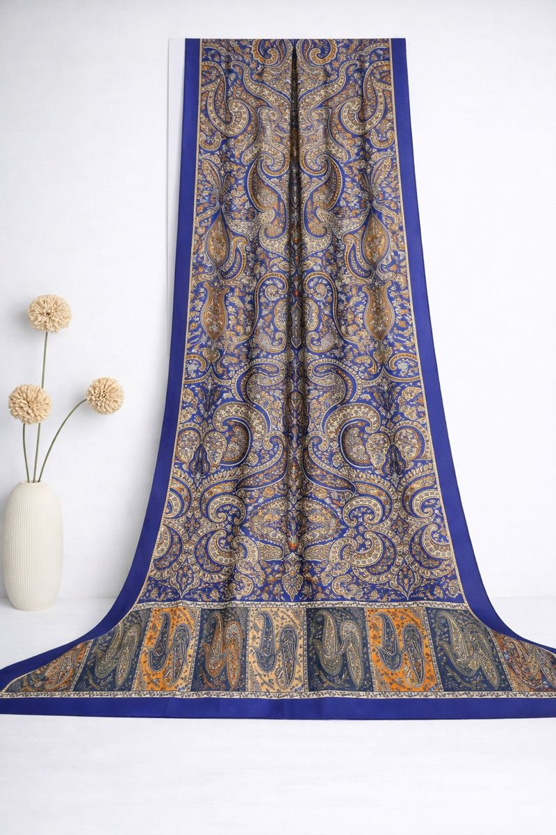 Shawl Secret Glamour Pamuklu Etnik Şal 2 - 52852 Saks Mavisi