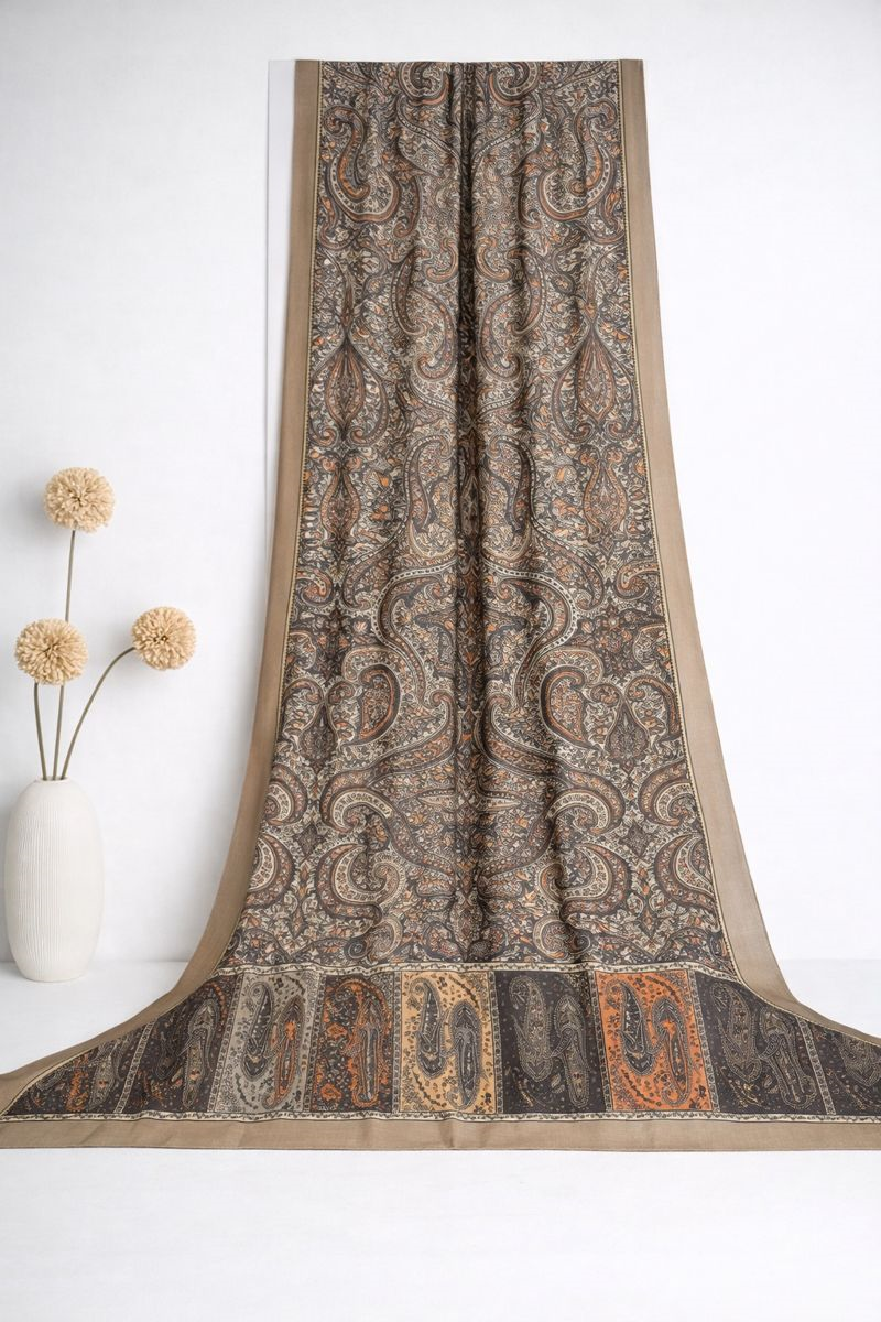 Shawl Secret Glamour Pamuklu Etnik Şal 2 - 52849 Sütlü Kahve Turuncu