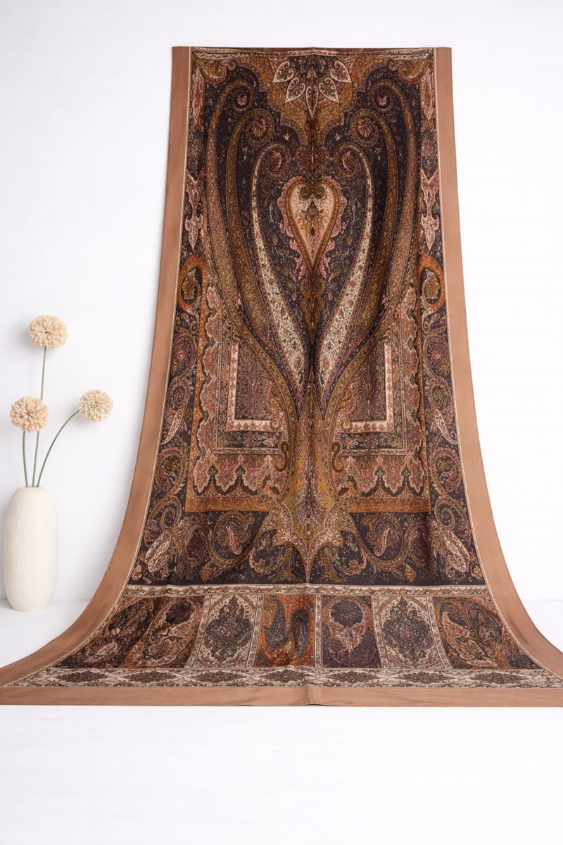 Shawl Secret Glamour Pamuklu Etnik Şal 2 - 52858  Kahverengi Hardal Krem