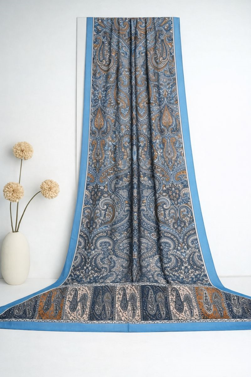 Shawl Secret Glamour Pamuklu Etnik Şal 2 - 52847 Açık Mavi Turuncu