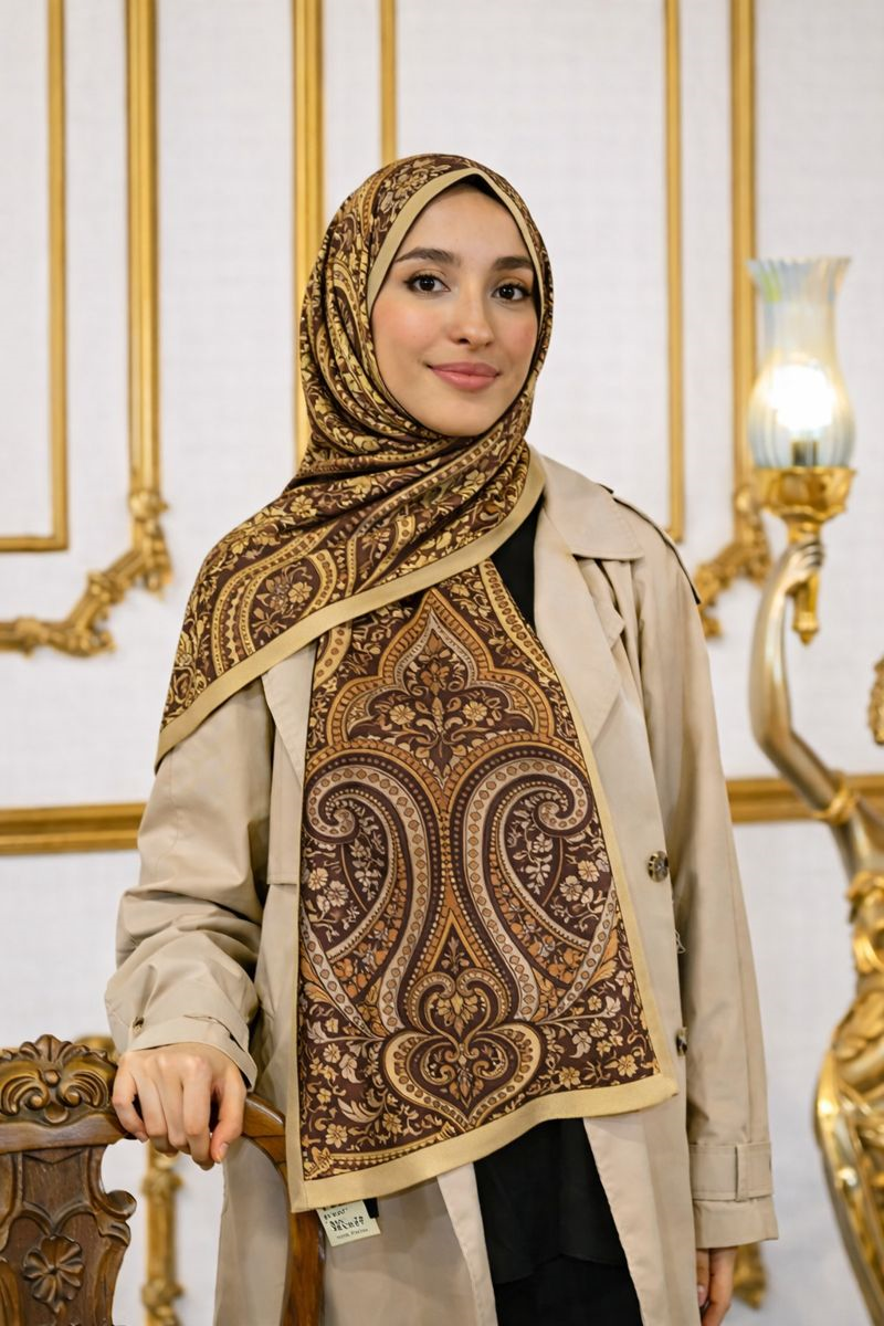 Shawl Secret Glamour Pamuklu Etnik Soft Şal 52837 Haki Etnik Desen