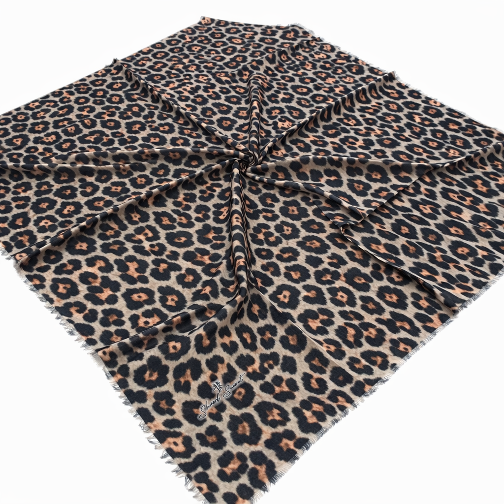 Shawl Secret Leopar Desen Tülbent  Taş Rengi 53897