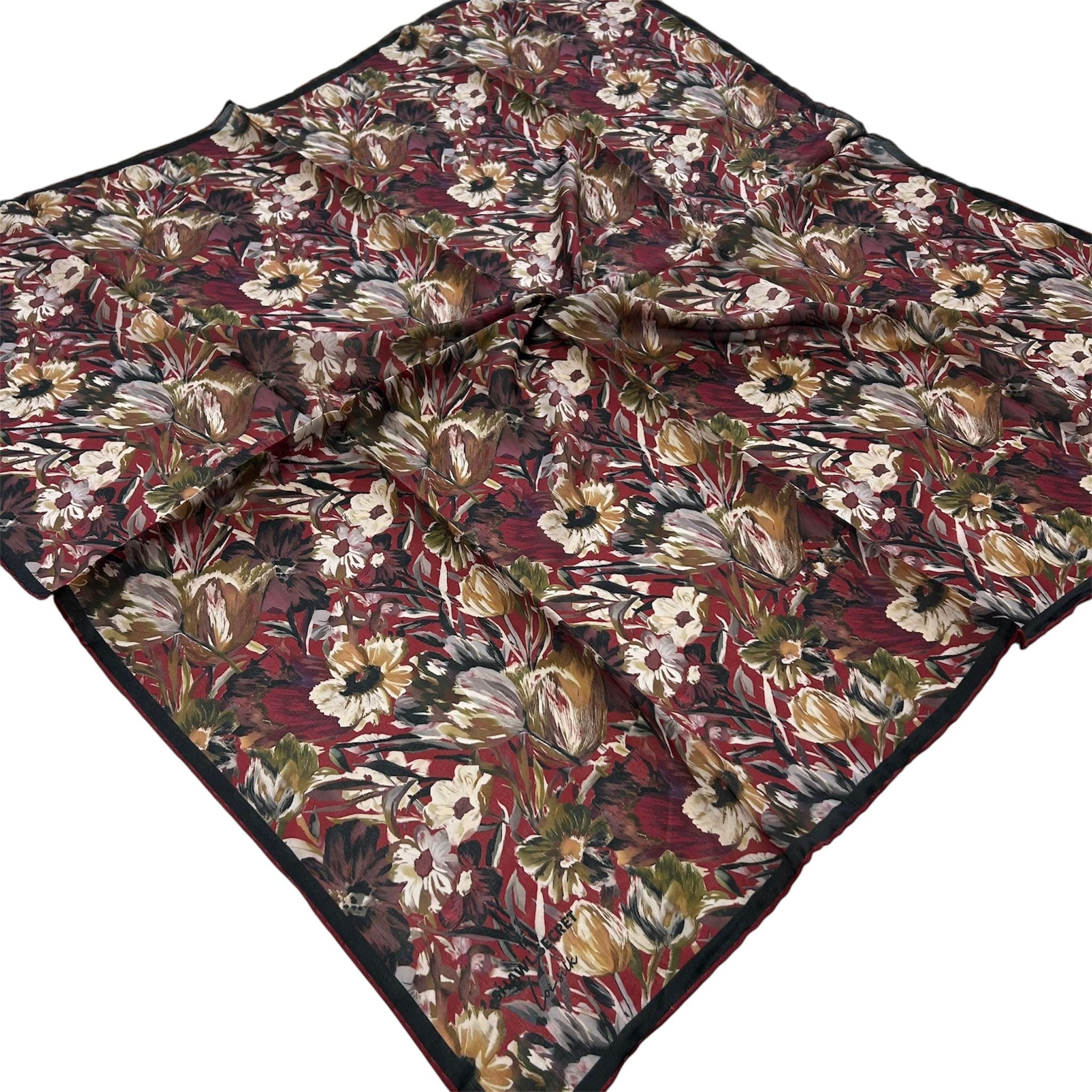 Shawl Secret Loi Silk İpeksi Eşarp Bordo - Siyah 54183