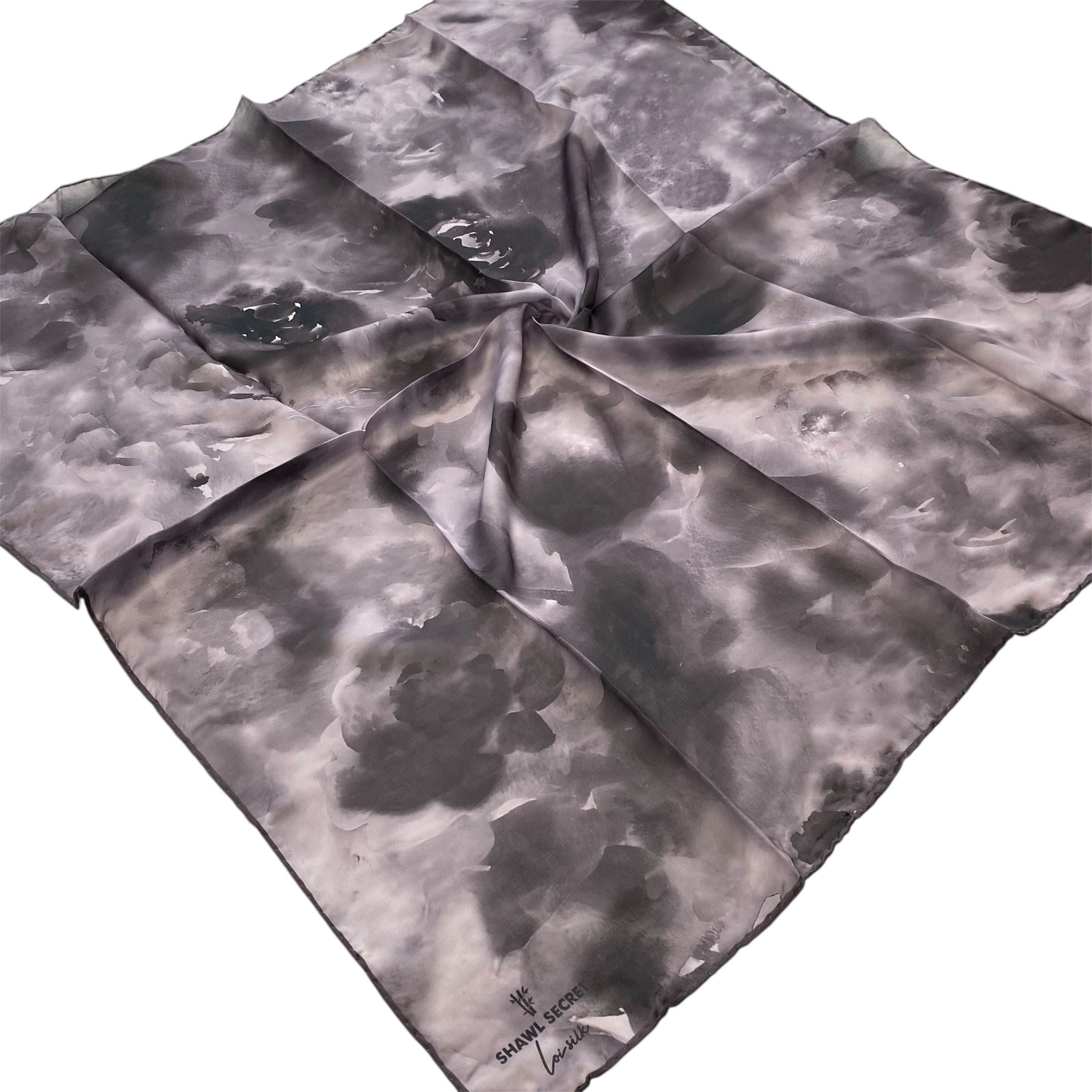 Shawl Secret Loi Silk İpeksi Eşarp Gri Bulut Desen 54207