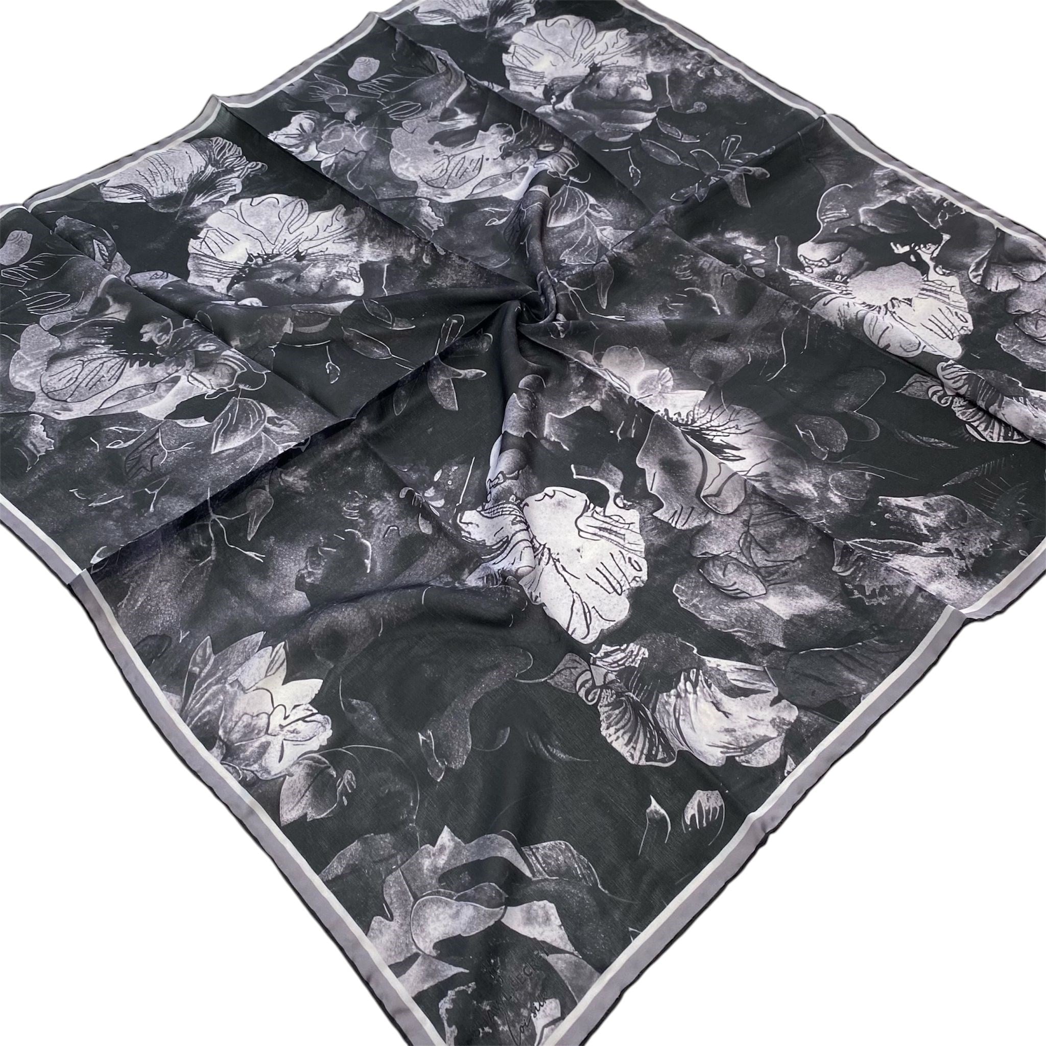 Shawl Secret Loi Silk İpeksi Eşarp Gri Batik Desen 54190