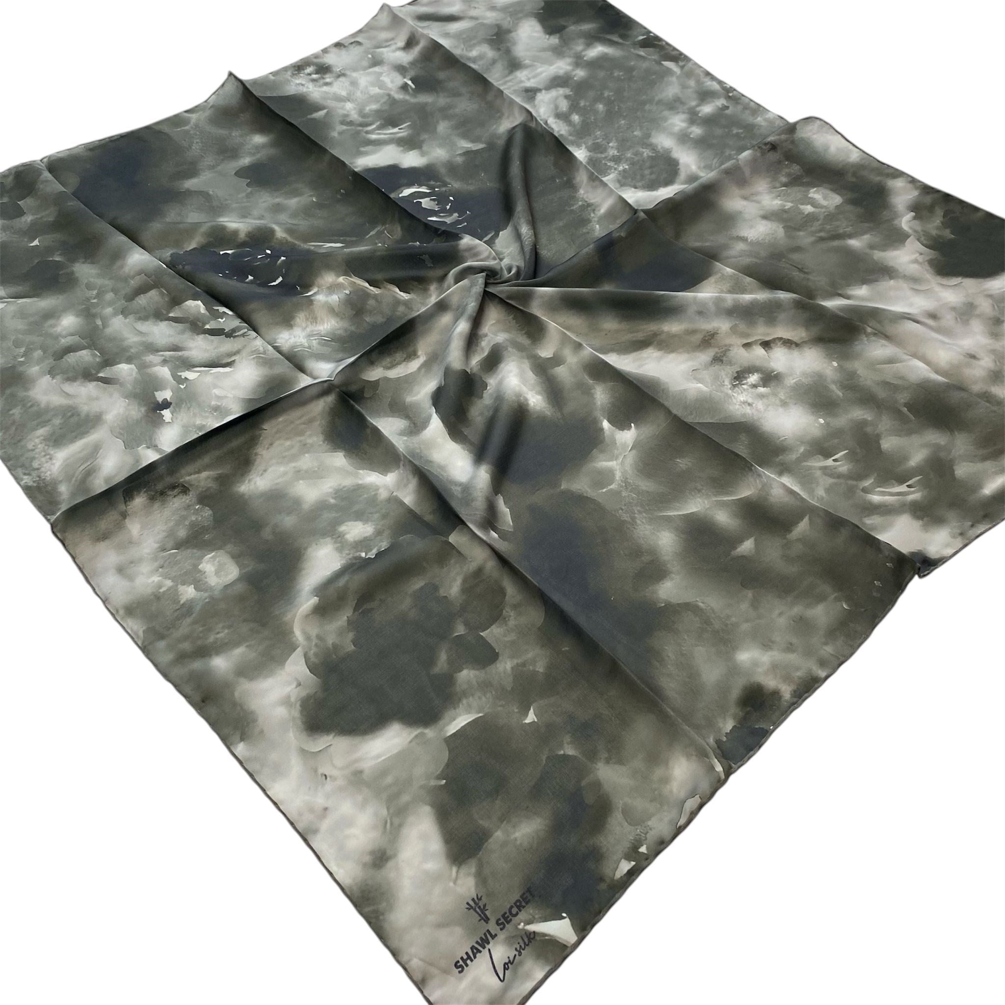 Shawl Secret Loi Silk İpeksi Eşarp Kamuflaj Yeşili Bulut Desen 54203