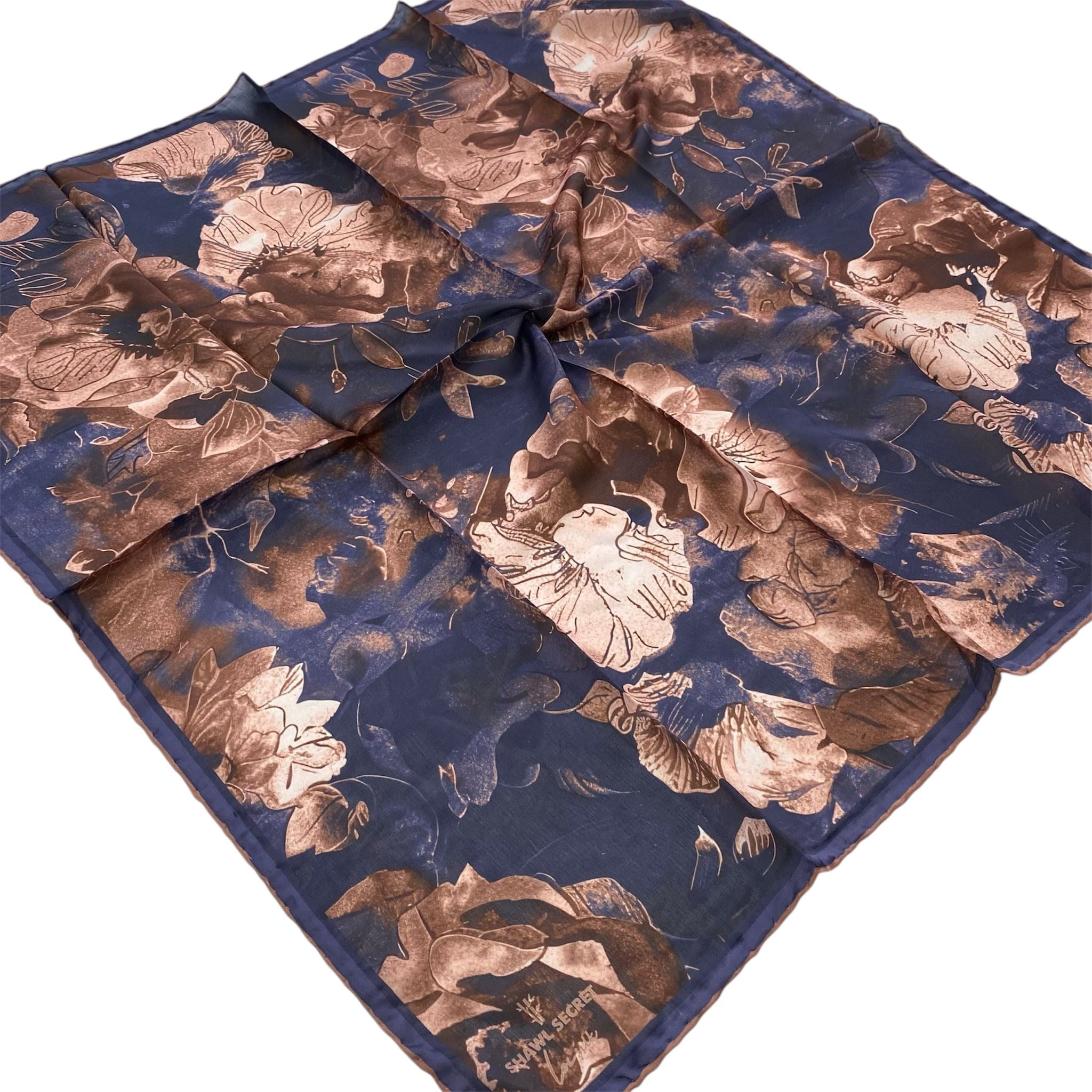 Shawl Secret Loi Silk İpeksi Eşarp Lacivert Batik Desen 54187