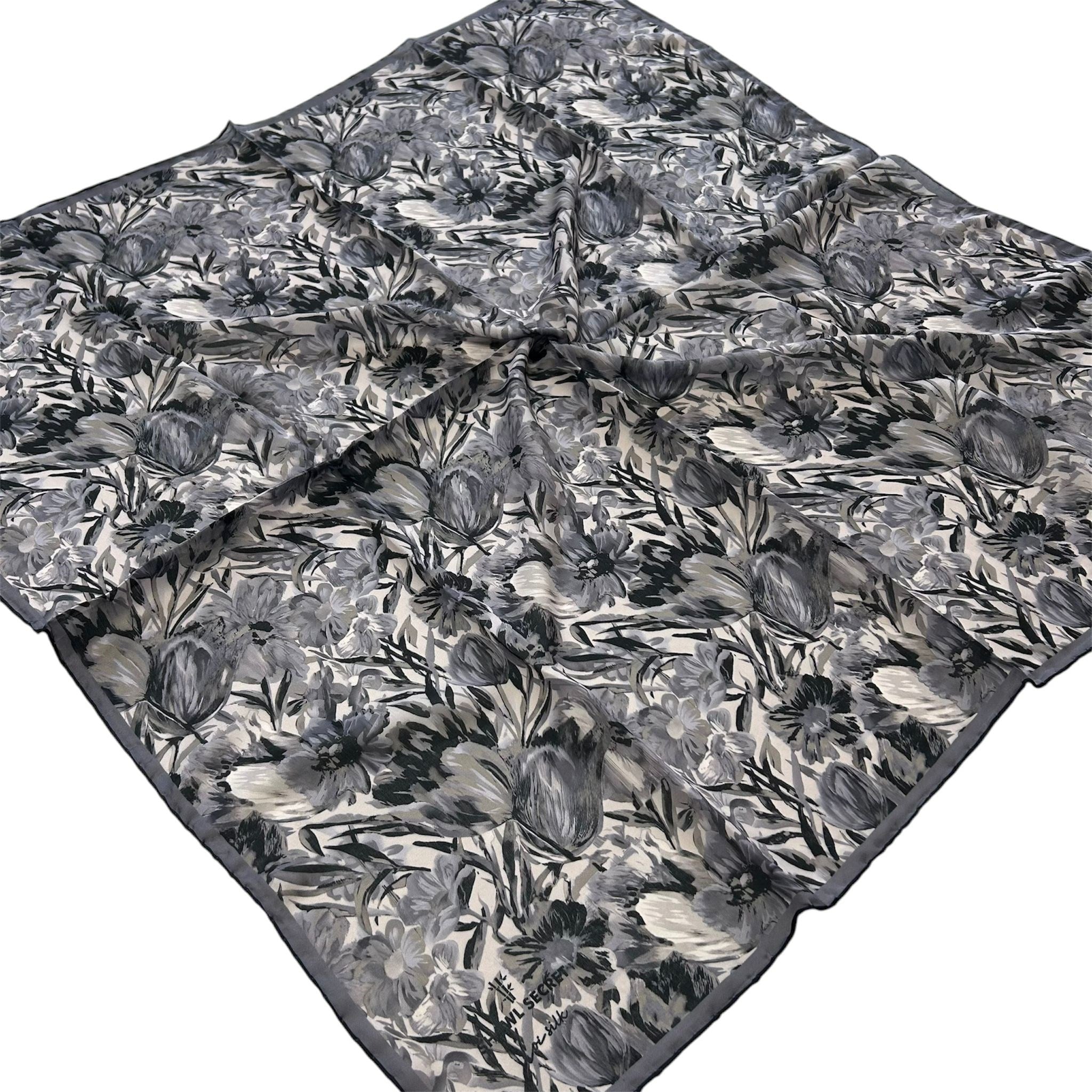 Shawl Secret Loi Silk İpeksi Eşarp Siyah - Gri 54180