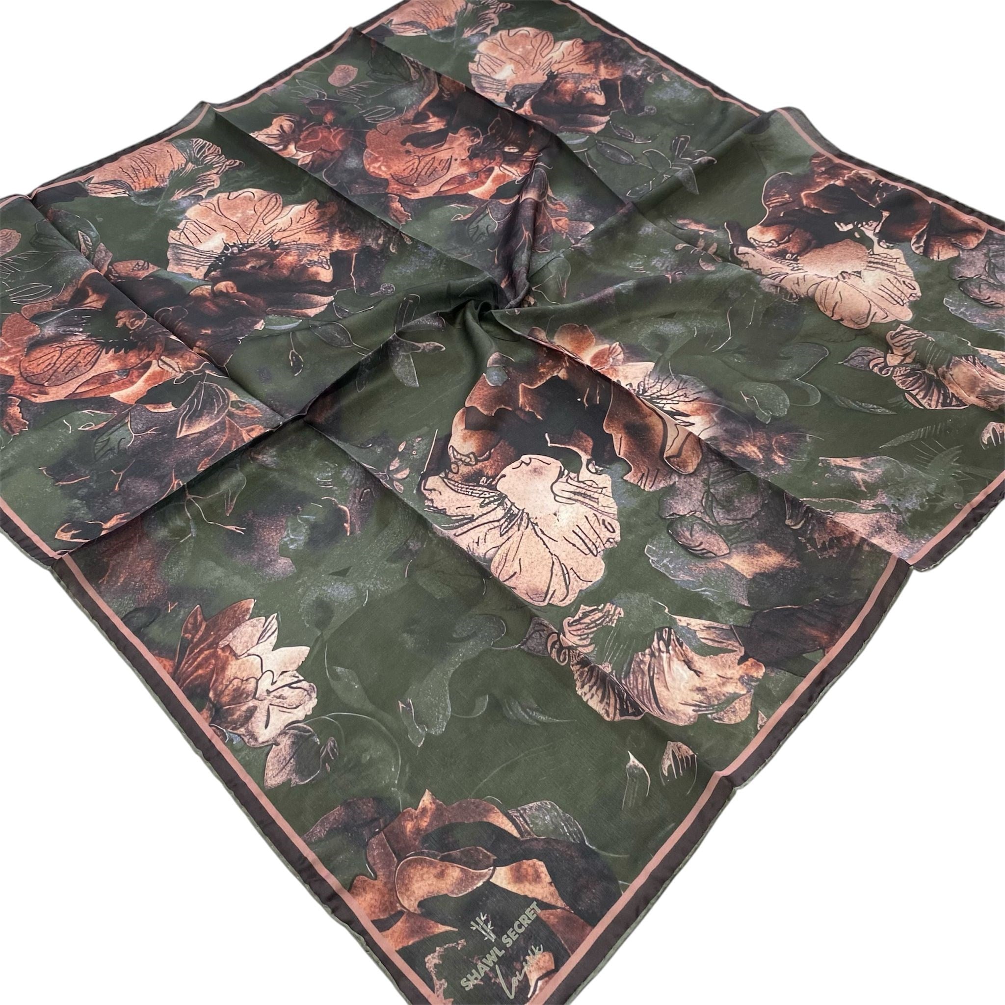 Shawl Secret Loi Silk İpeksi Eşarp Yeşil Batik Desen 54196