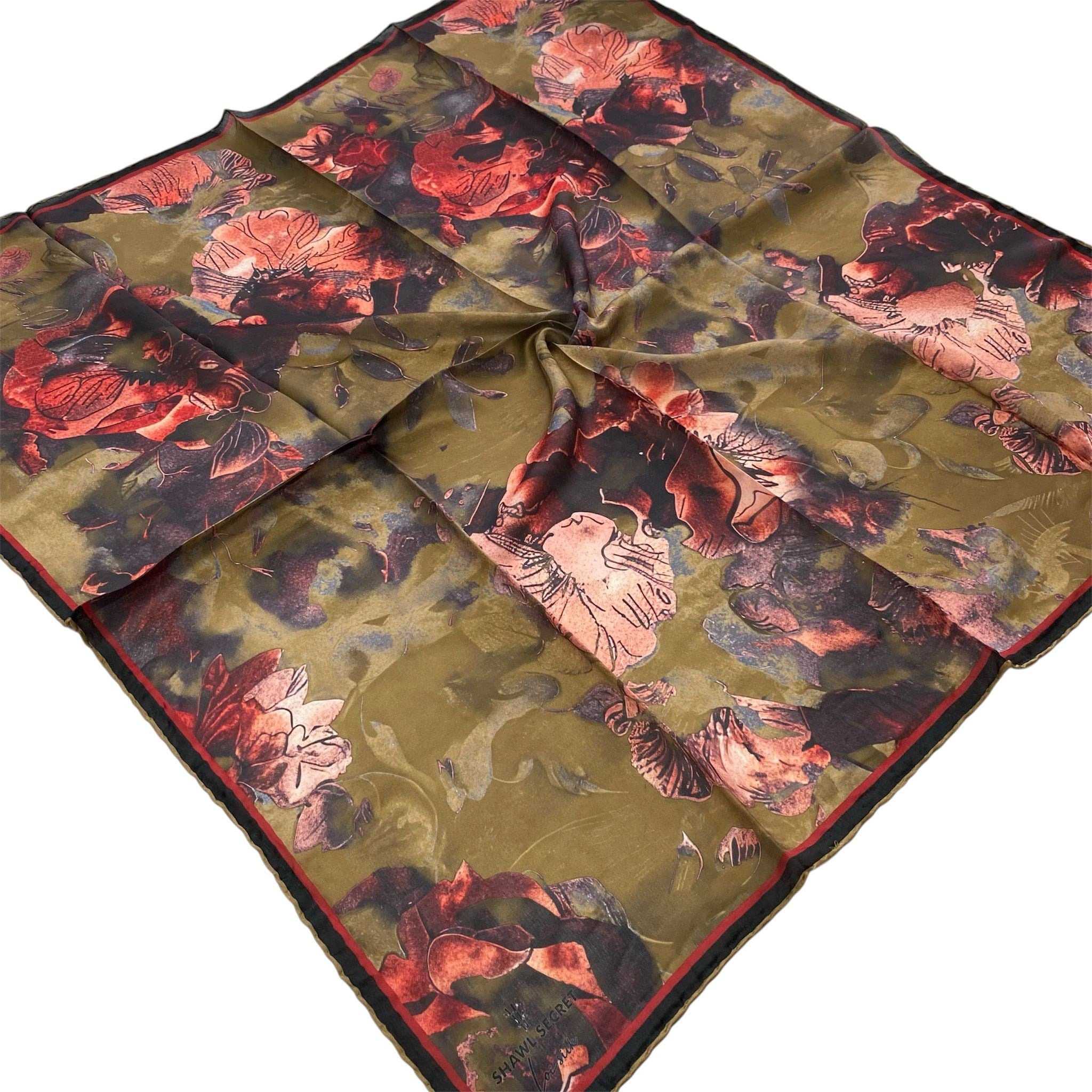 Shawl Secret Loi Silk İpeksi Eşarp Yeşil Batik Desen 54191