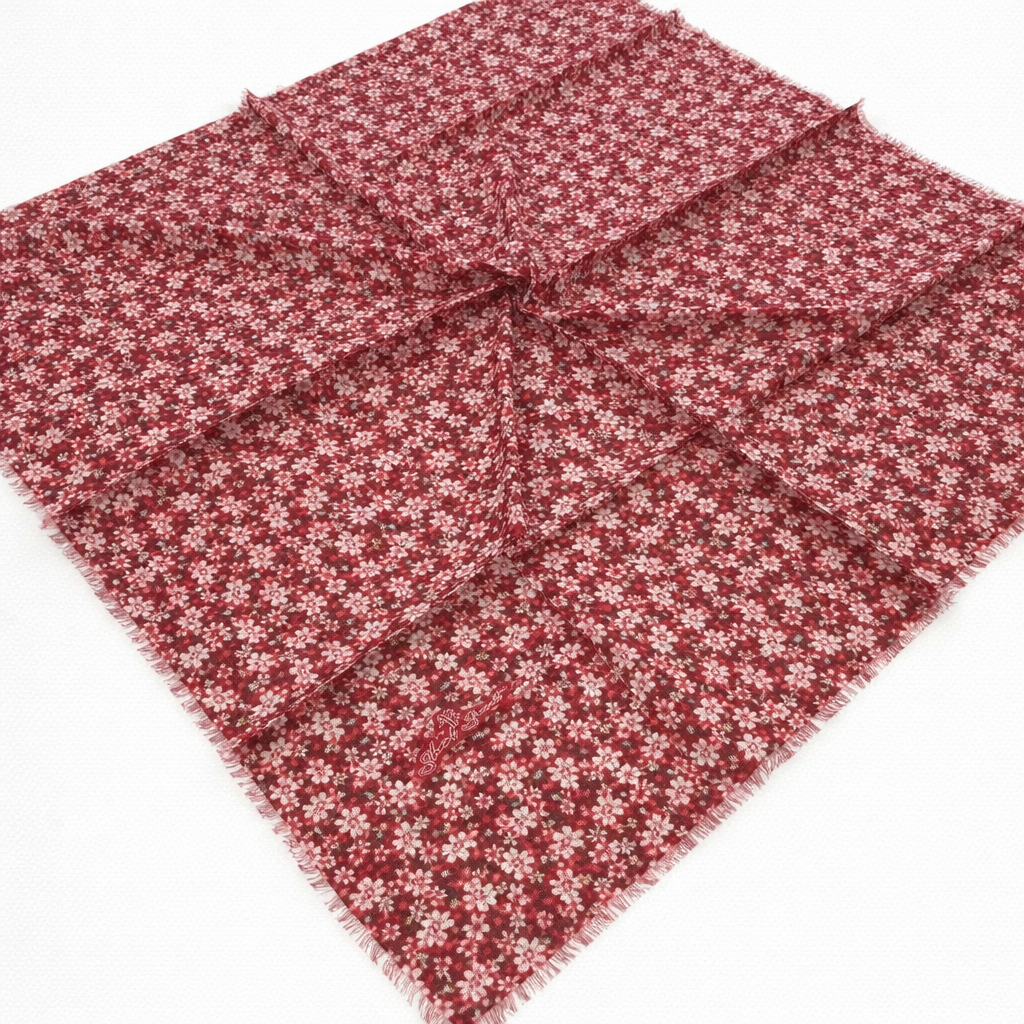 Shawl Secret Minimal Çiçek Desen Tülbent Bordo-Vizon 53907