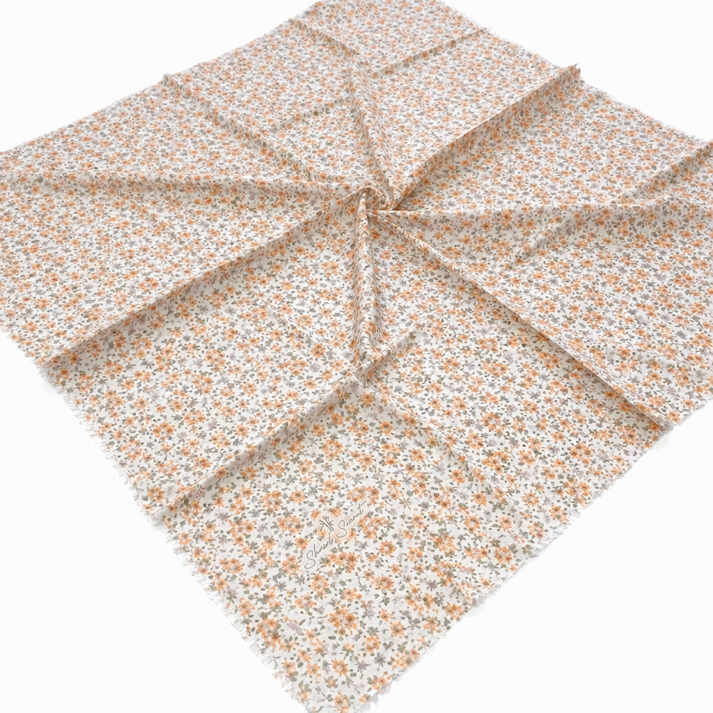 Shawl Secret Minimal Çiçek Desen Tülbent Bej-Turuncu 53910