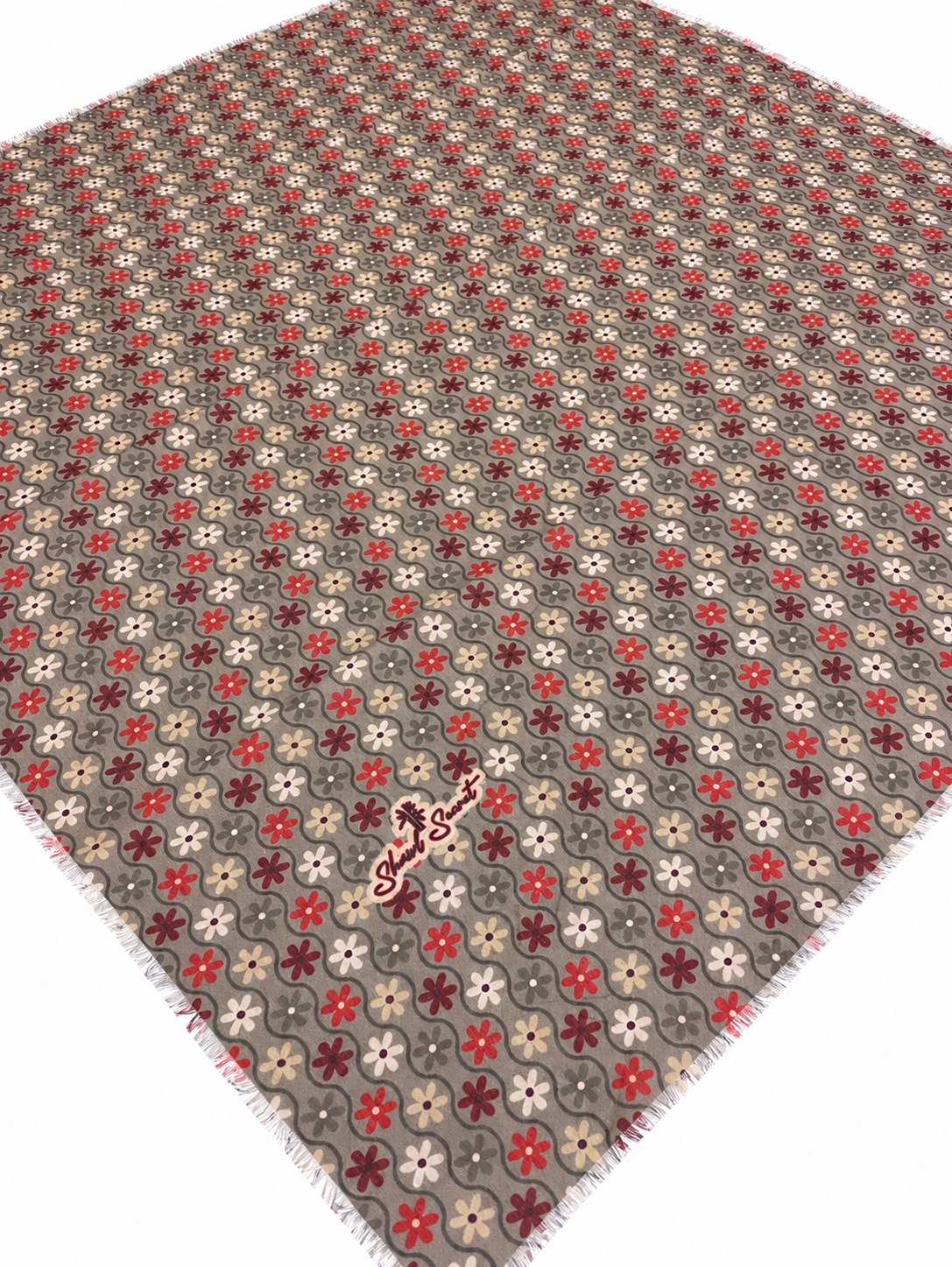 Shawl Secret Tülbent Bej Bordo Çiçek Desen