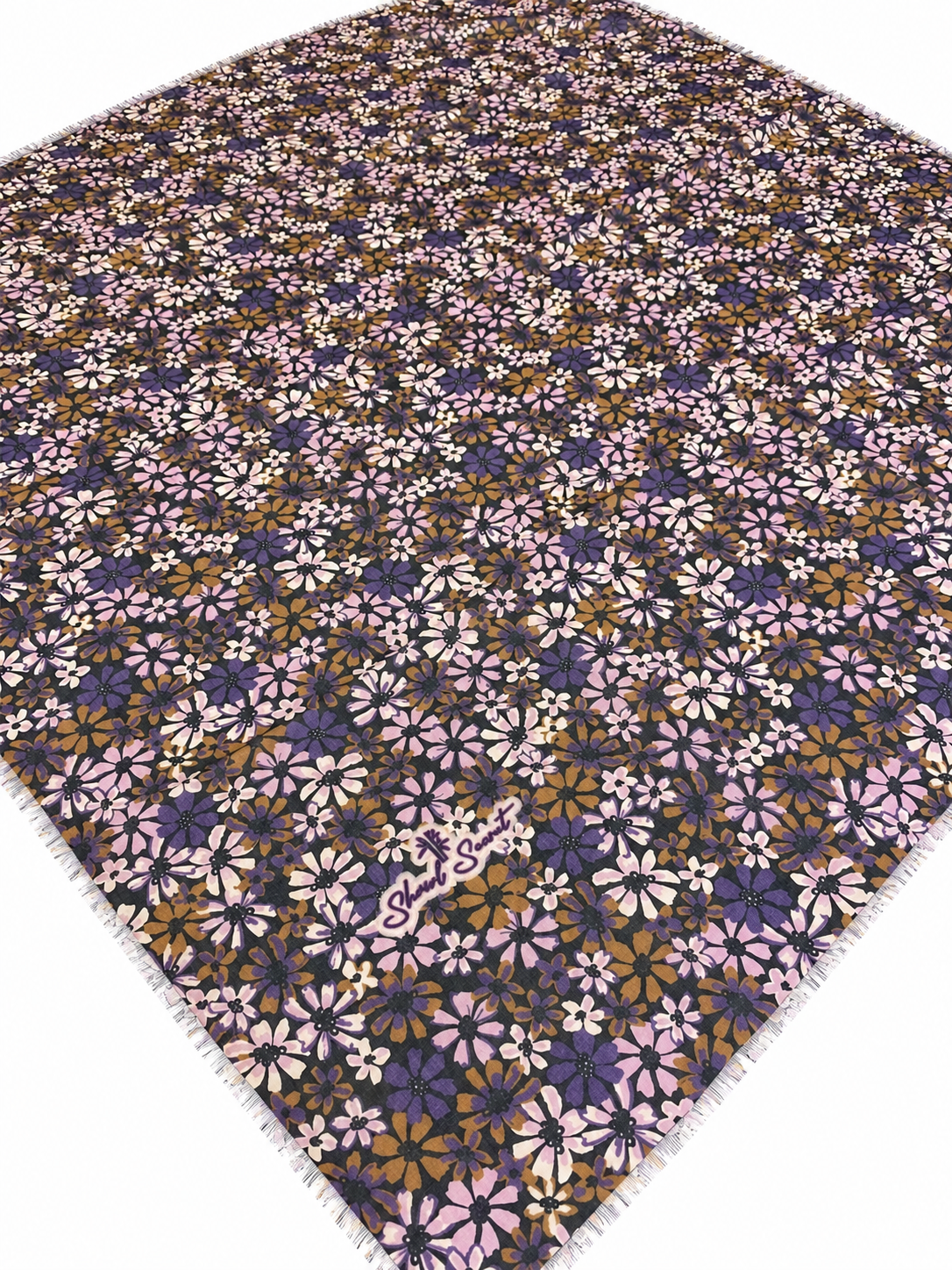 Shawl Secret Tülbent Bej Mor Çiçek Desen