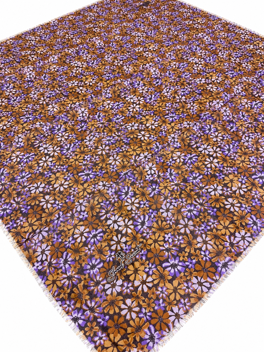 Shawl Secret Tülbent Kahverengi Mor Çiçek Desen
