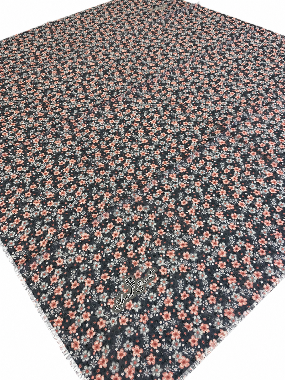 Shawl Secret Tülbent Purda Gri Çiçek Desen