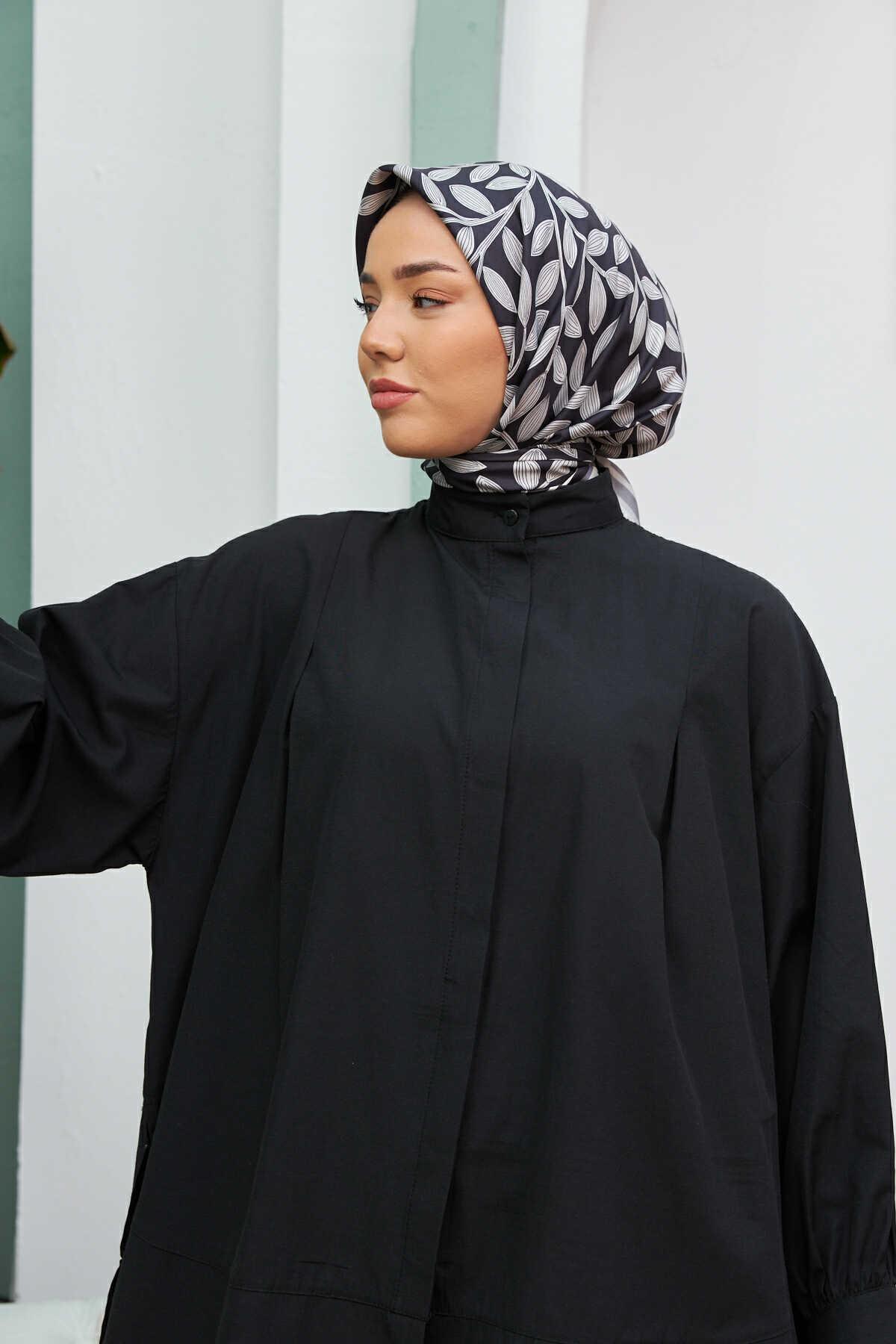 Silk Home Antrasit Yaprak Desenli Tivil İpek Eşarp 11397-10