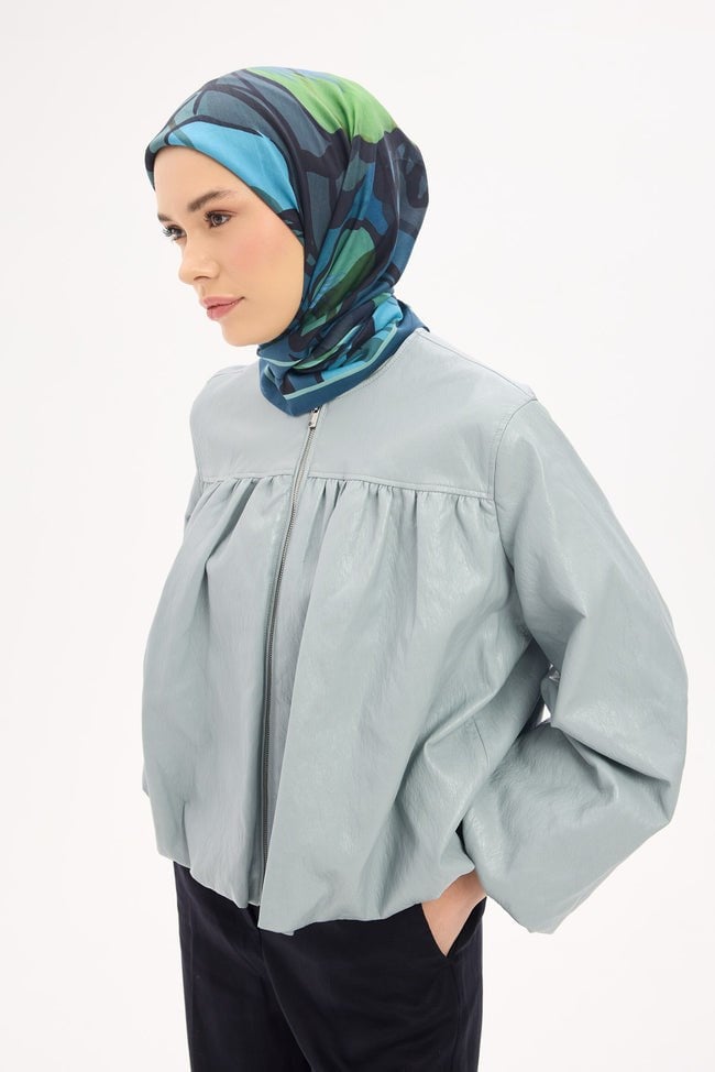 Silk Home Arve Eşarp IST 181003 - 03  İndigo  Mavi - Yeşil Soyut Desen 