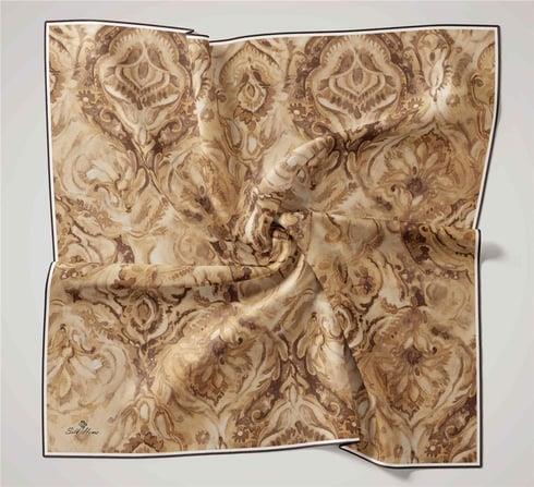 Silk Home Gold, Acı Kahve Geometrik Desen Tivil İpek Eşarp IST111465-01