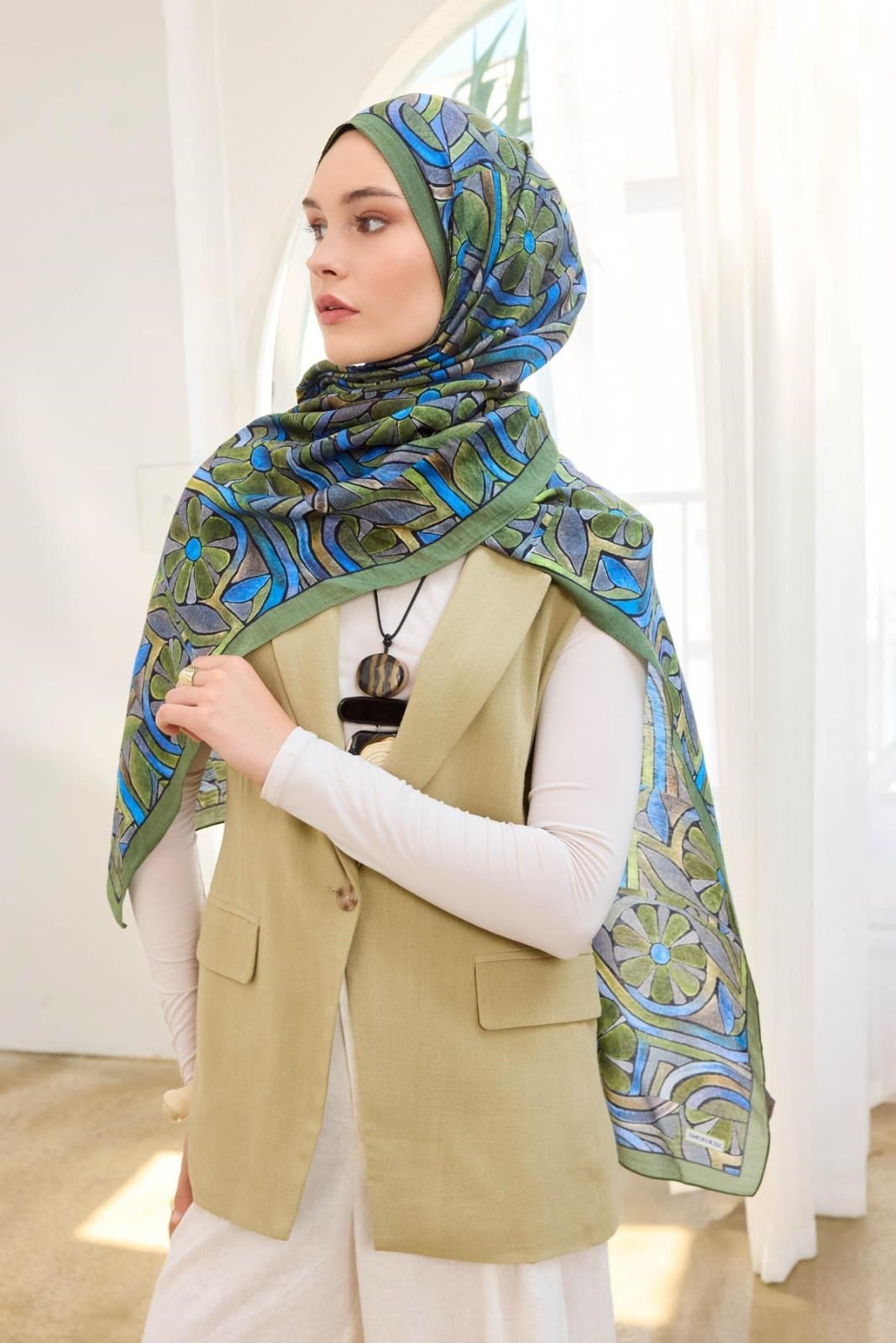 Silk Home Mayda Şal IST 81002 - 9 Haki Yeşil Soyut Desen
