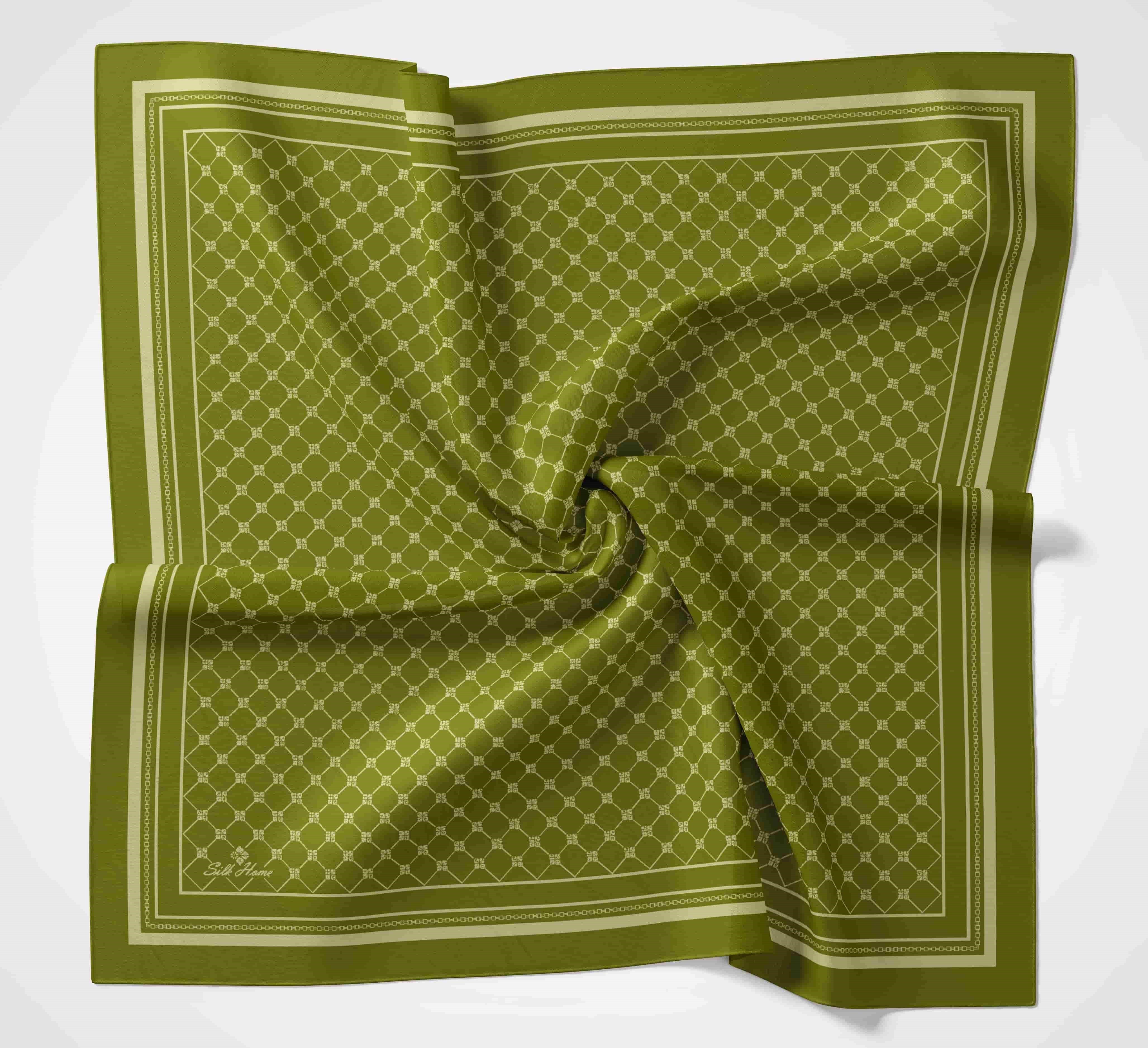 Silk Home Olinda Eşarp IST 48001 - 03 Ceviz Yeşili -  Vizon İnce Monogram Desen
