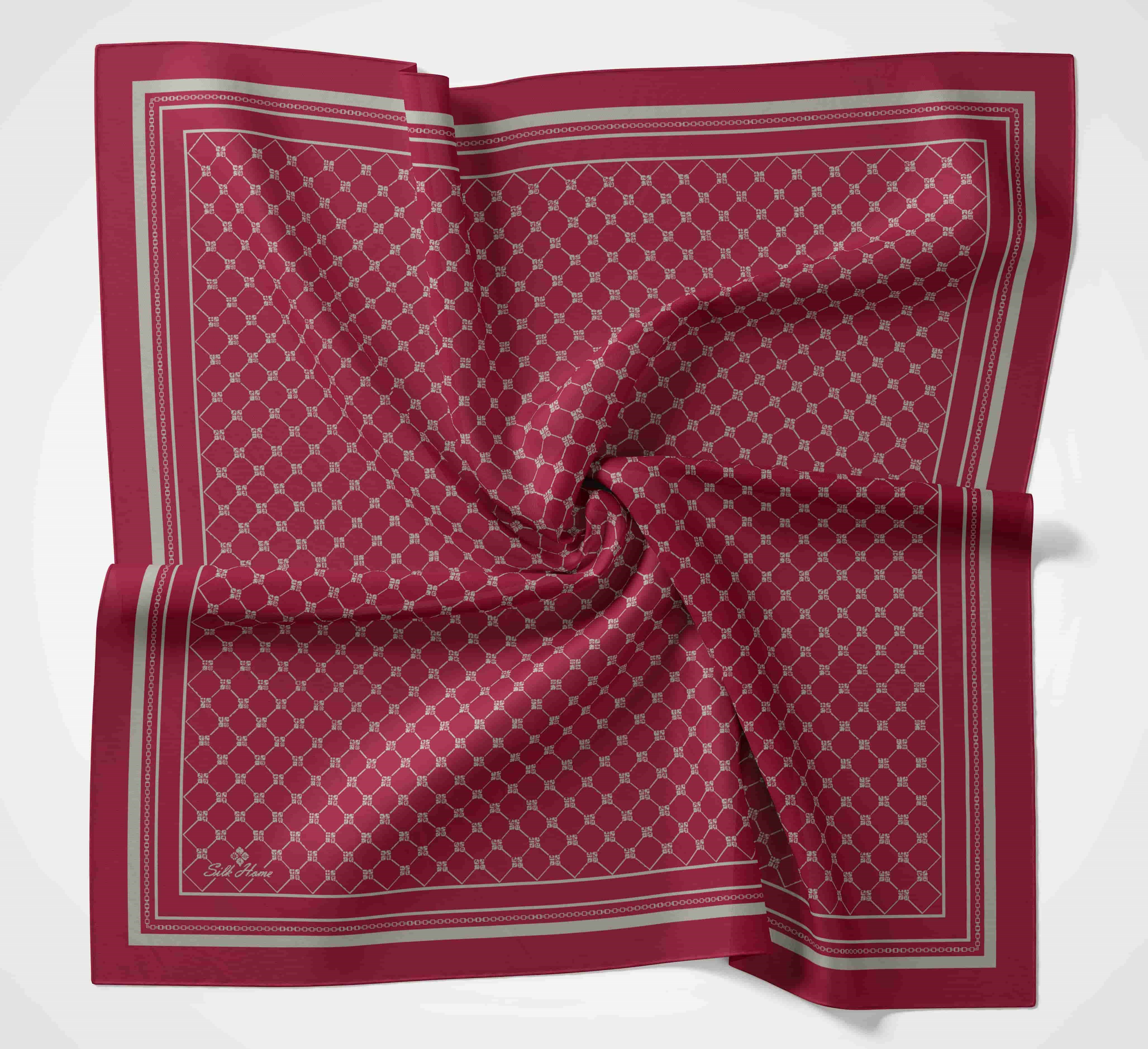 Silk Home Olinda Eşarp IST 48001 - 18  Bordo - Vizon İnce Monogram Desen