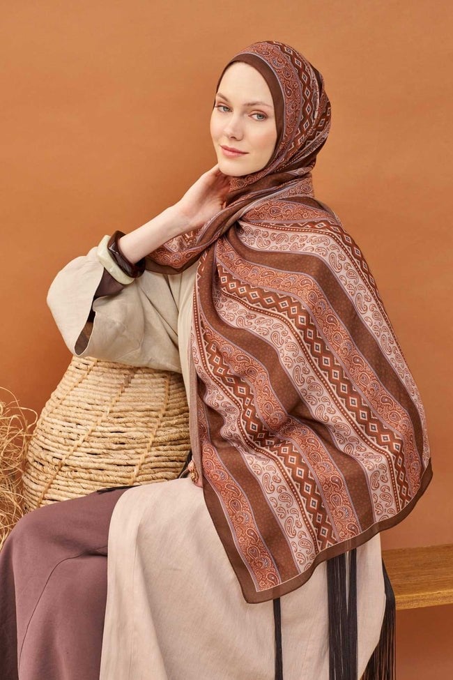 Silk Home Riva Şal Tencel Ethnic Way Kahverengi
