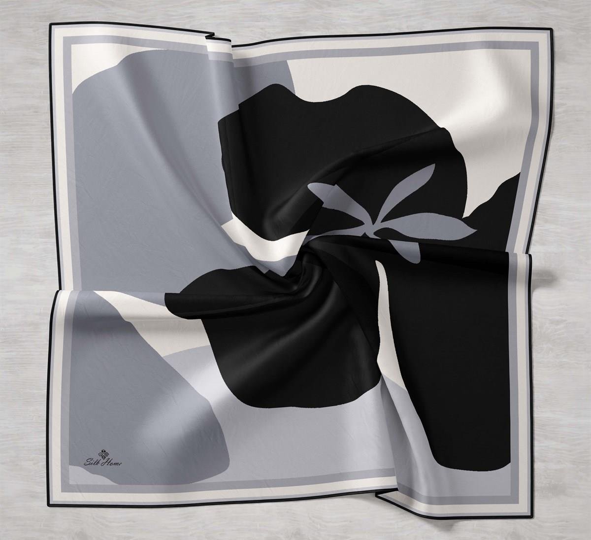 Square scarf - Silk twill, ecru, black & light brown — Fashion
