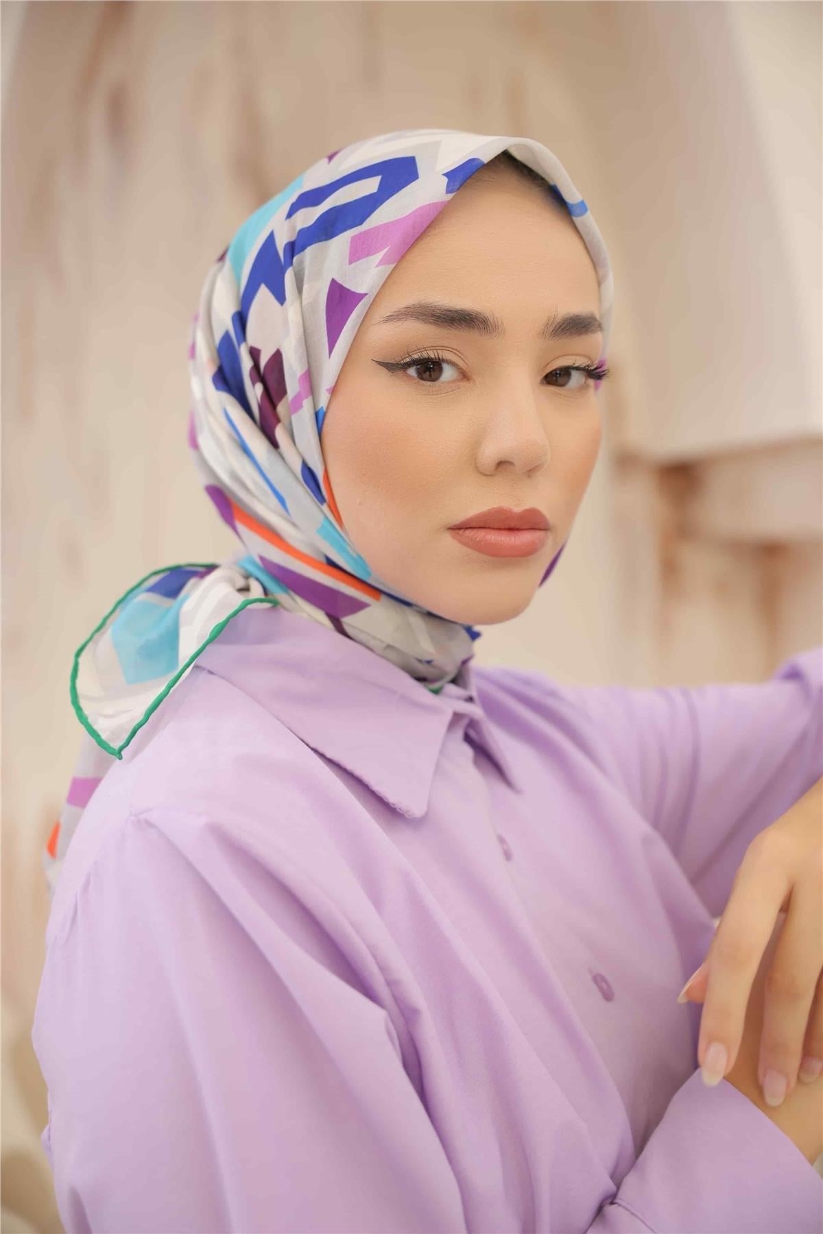 Silk Home Soft Eşarp 35488 Karışık Desen Mor Turuncu