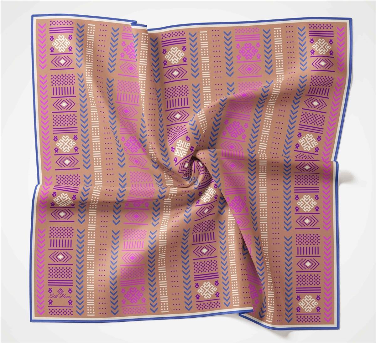 Silk Home Soft Eşarp 35673 Geometrik Desen Haki-Turkuaz