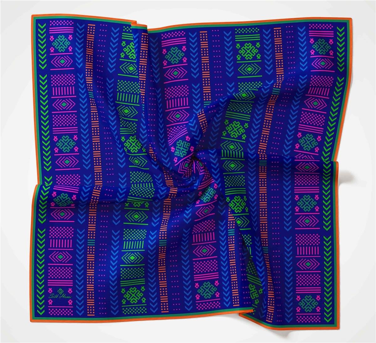 Silk Home Soft Eşarp 35677 Geometrik Desen Saks-Turuncu