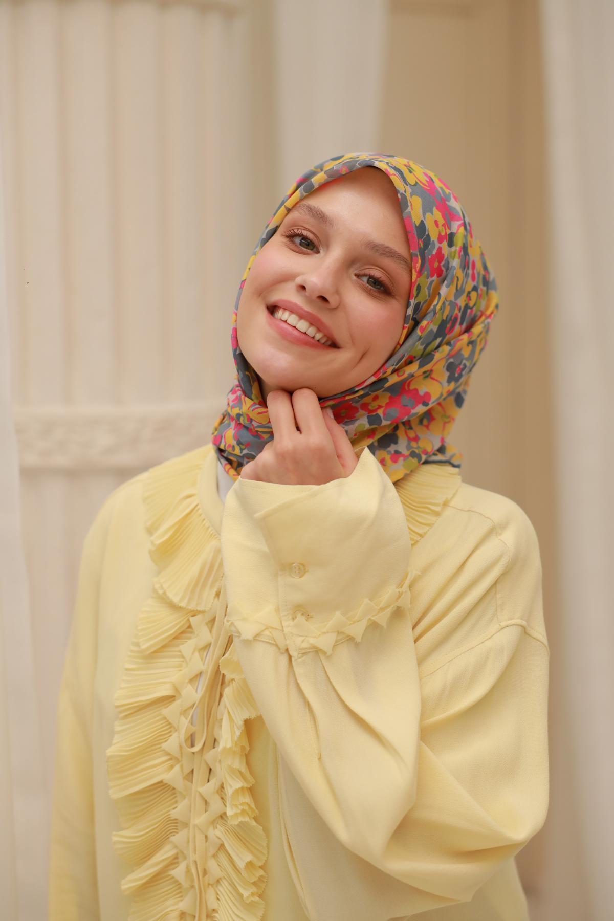 Silk Home Soft Eşarp 47309 Sarı Karışık Desen 