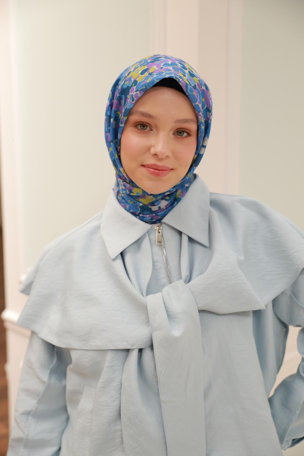 Silk Home Soft Eşarp 47315 Mavi Karışık Desen 