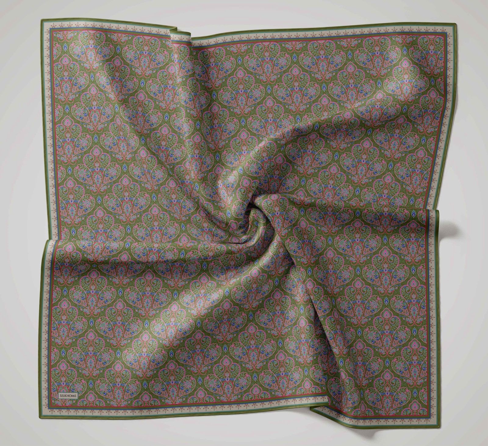 Silk Home Soft Eşarp Çim Yeşili Vintage Desen