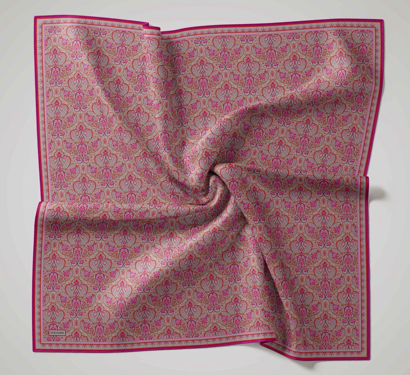 Silk Home Soft Eşarp Gri Fuşya Vintage Desen