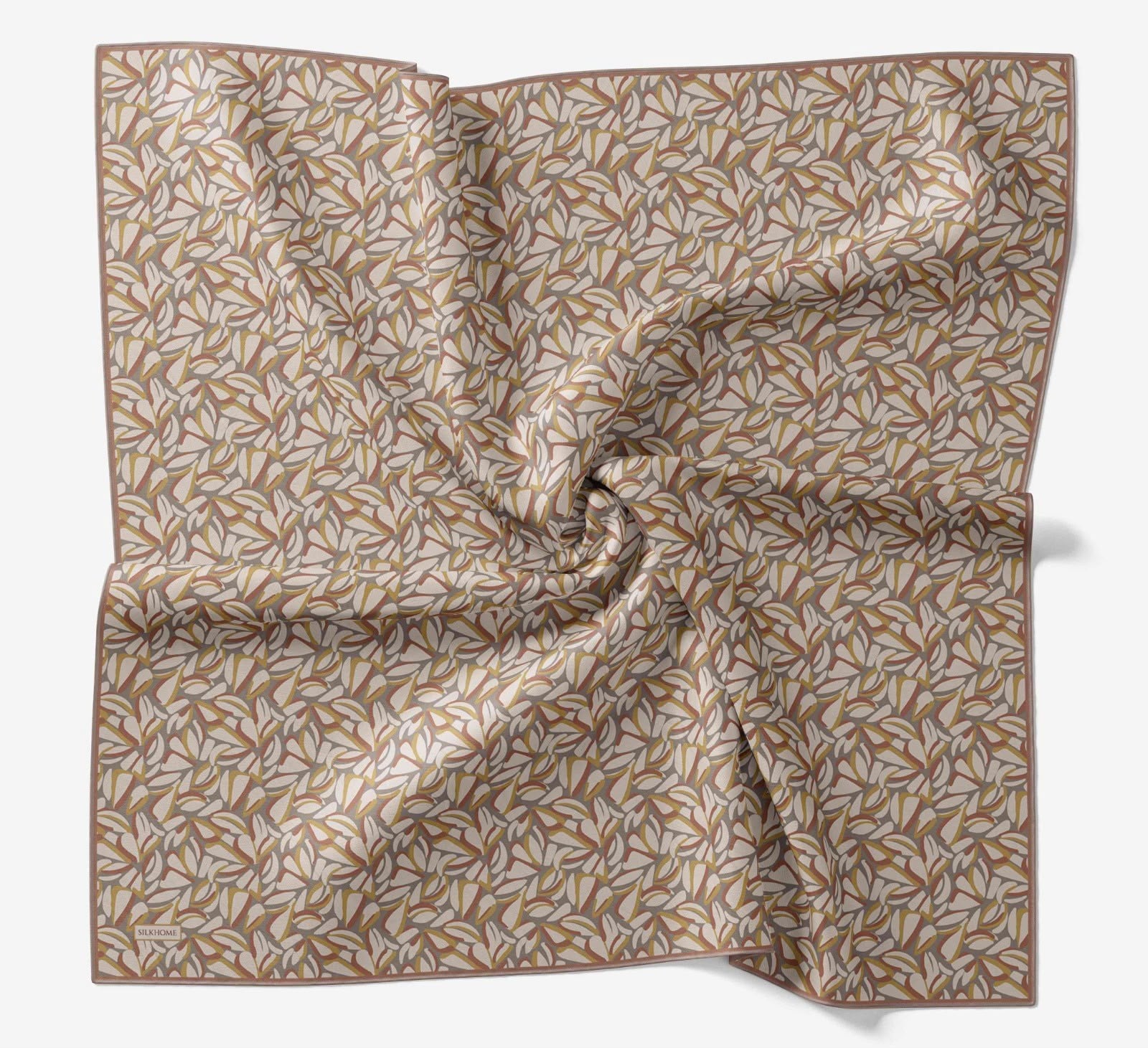 Silk Home Soft Eşarp Gri Kızıl Kahve Geometrik Desen