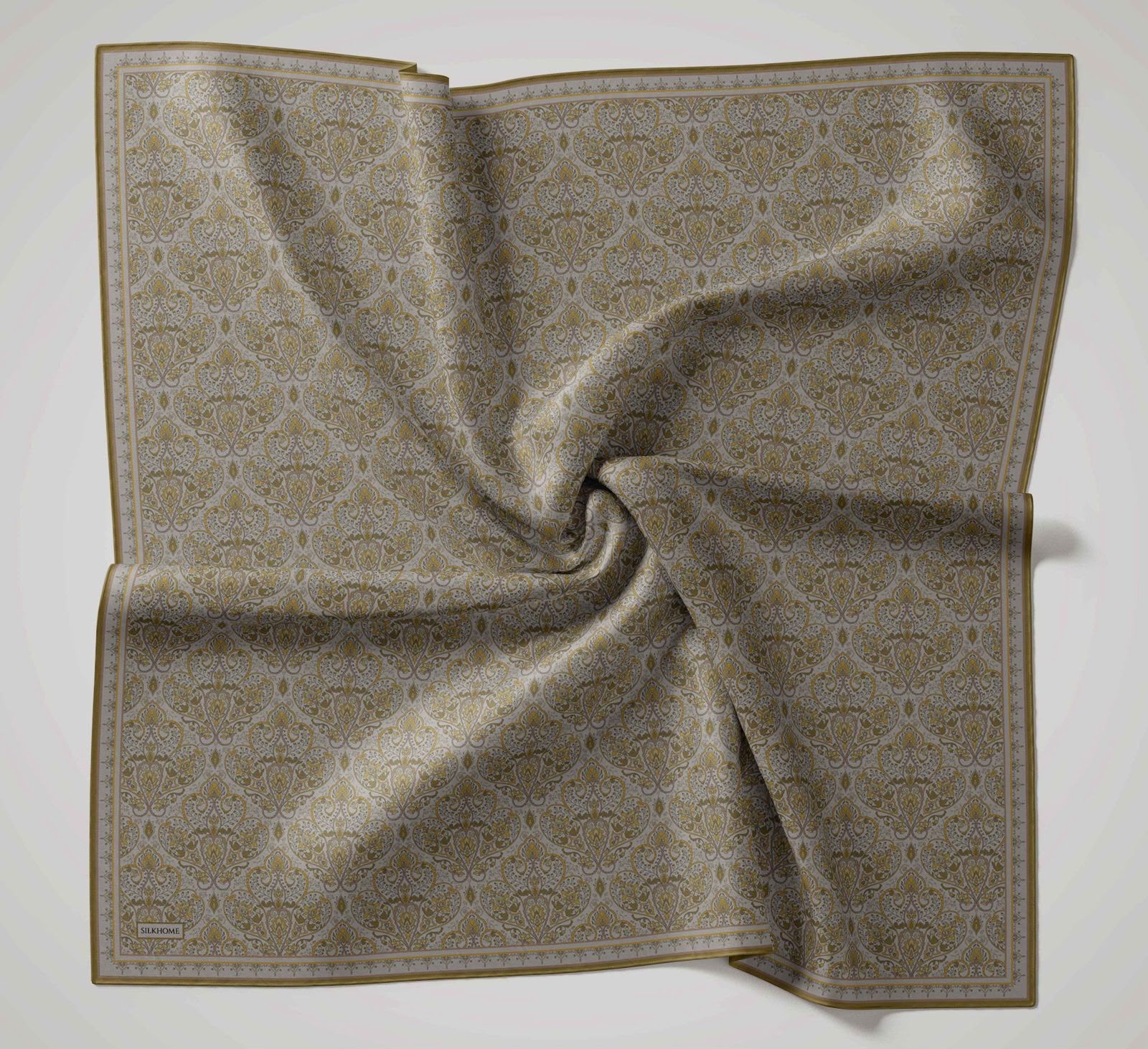 Silk Home Soft Eşarp Gri Sarı Vintage Desen