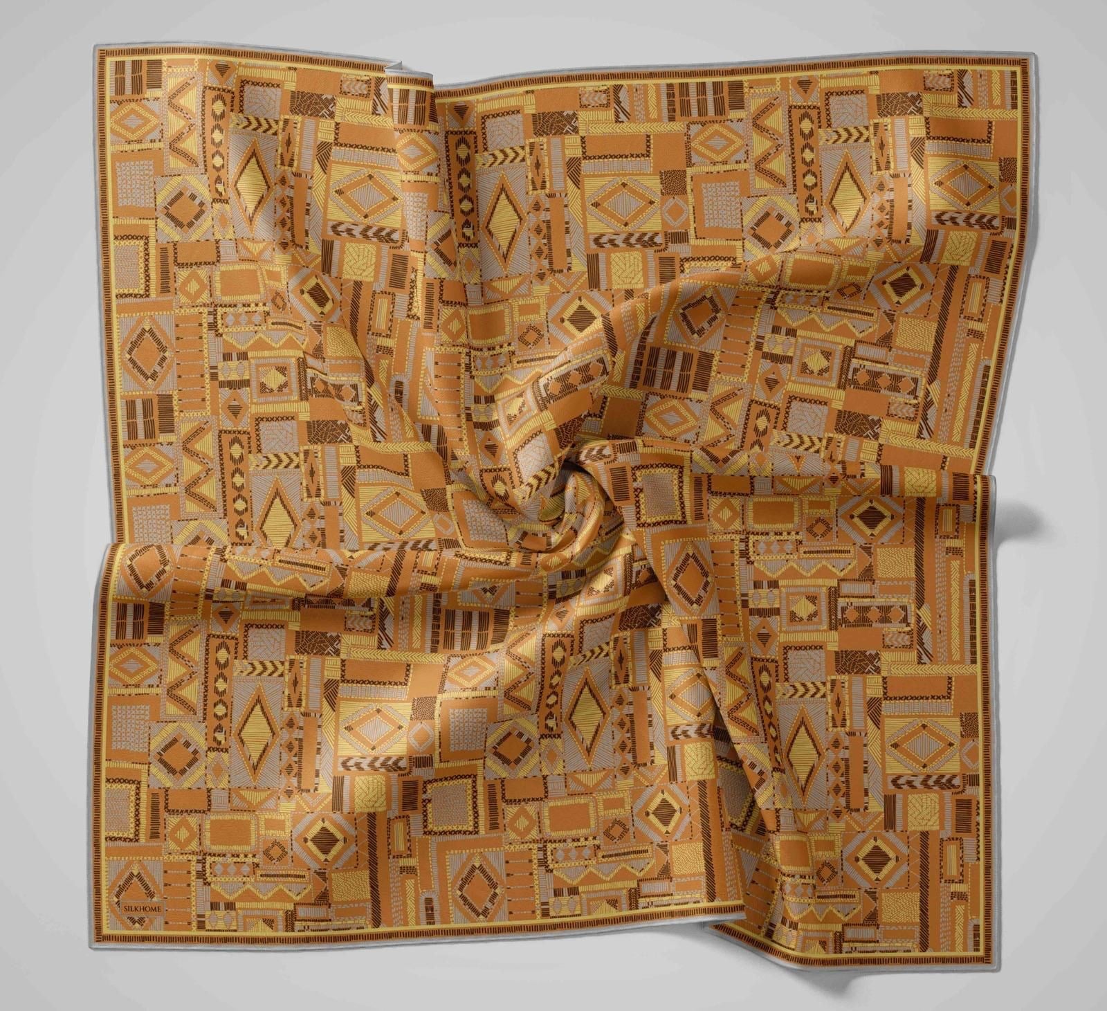 Silk Home Soft Eşarp IST 04265 - 18 Turuncu - Sarı  Geometrik Desen